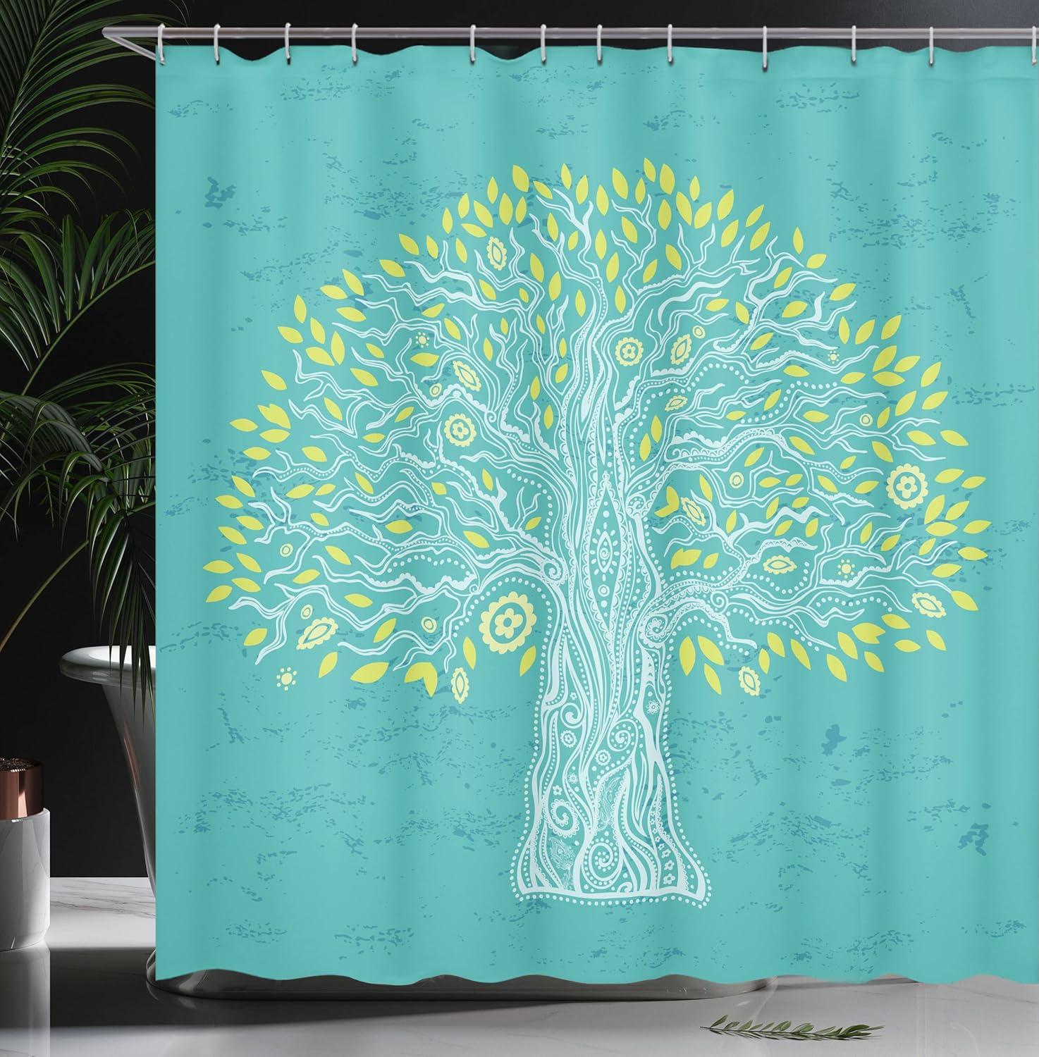 imageAmbesonne Green Shower Curtain Delicate Floral Huddle with Leaves Bohemian Romantic Concept Sage Tones Cloth Fabric Bathroom Decor Set with Hooks 69 W x 70 L Jade Green Pale EggshellBlue and Yellow Green