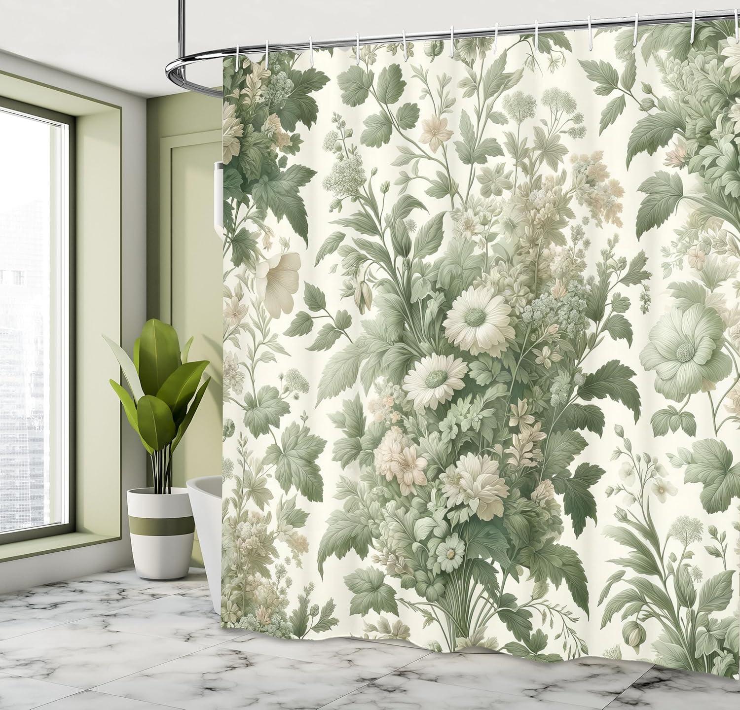 imageAmbesonne Green Shower Curtain Delicate Floral Huddle with Leaves Bohemian Romantic Concept Sage Tones Cloth Fabric Bathroom Decor Set with Hooks 69 W x 70 L Jade Green Pale EggshellGrey Yellow Laurel Green
