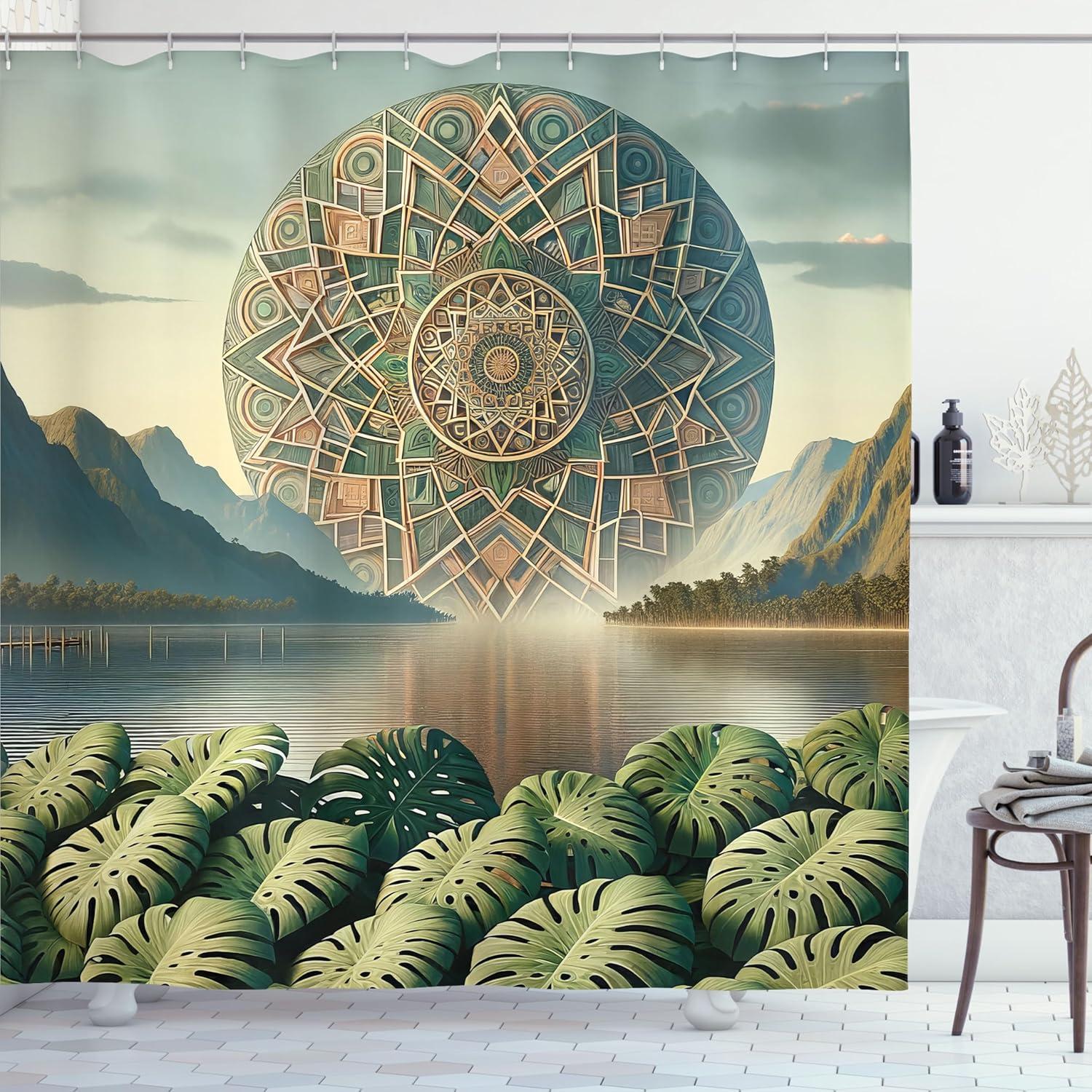 imageAmbesonne Green Shower Curtain Delicate Floral Huddle with Leaves Bohemian Romantic Concept Sage Tones Cloth Fabric Bathroom Decor Set with Hooks 69 W x 70 L Jade Green Pale EggshellPale Cadet Blue