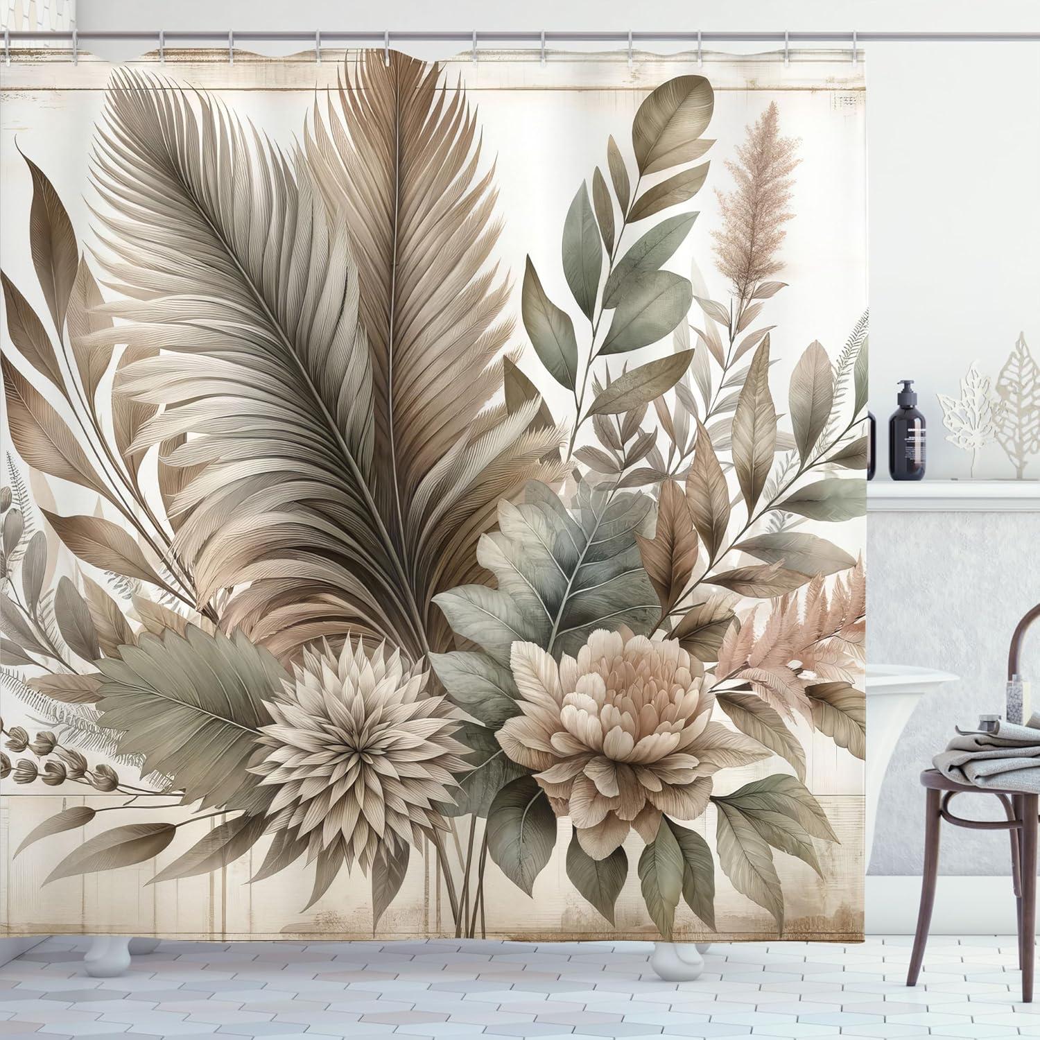 imageAmbesonne Green Shower Curtain Delicate Floral Huddle with Leaves Bohemian Romantic Concept Sage Tones Cloth Fabric Bathroom Decor Set with Hooks 69 W x 70 L Jade Green Pale EggshellPale Sepia Sage Green