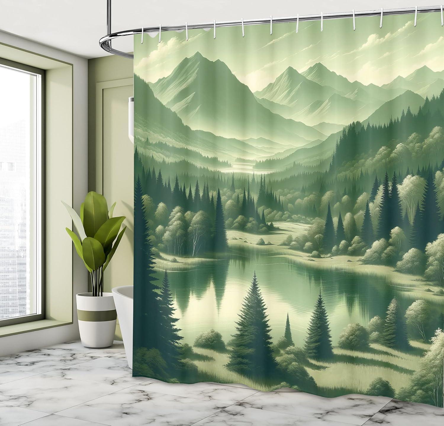 imageAmbesonne Green Shower Curtain Delicate Floral Huddle with Leaves Bohemian Romantic Concept Sage Tones Cloth Fabric Bathroom Decor Set with Hooks 69 W x 70 L Jade Green Pale EggshellPeacock Green Teal