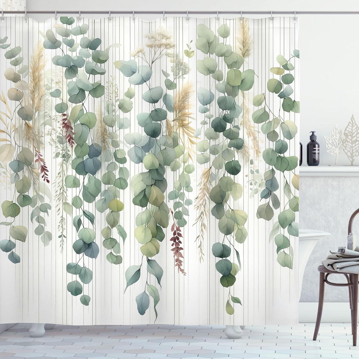 imageAmbesonne Green Shower Curtain Delicate Floral Huddle with Leaves Bohemian Romantic Concept Sage Tones Cloth Fabric Bathroom Decor Set with Hooks 69 W x 70 L Jade Green Pale EggshellKhaki Laurel Green White