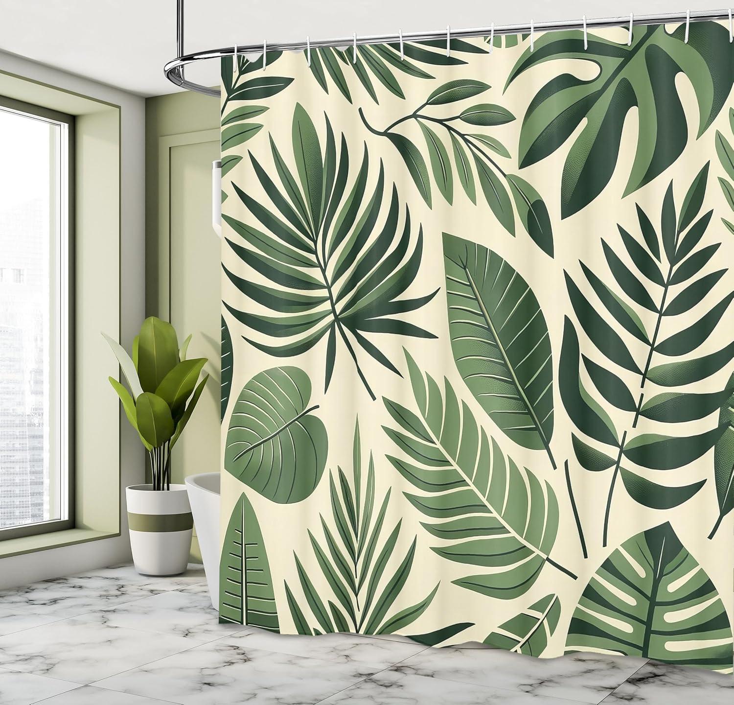 imageAmbesonne Green Shower Curtain Delicate Floral Huddle with Leaves Bohemian Romantic Concept Sage Tones Cloth Fabric Bathroom Decor Set with Hooks 69 W x 70 L Jade Green Pale EggshellReseda Green and Cream