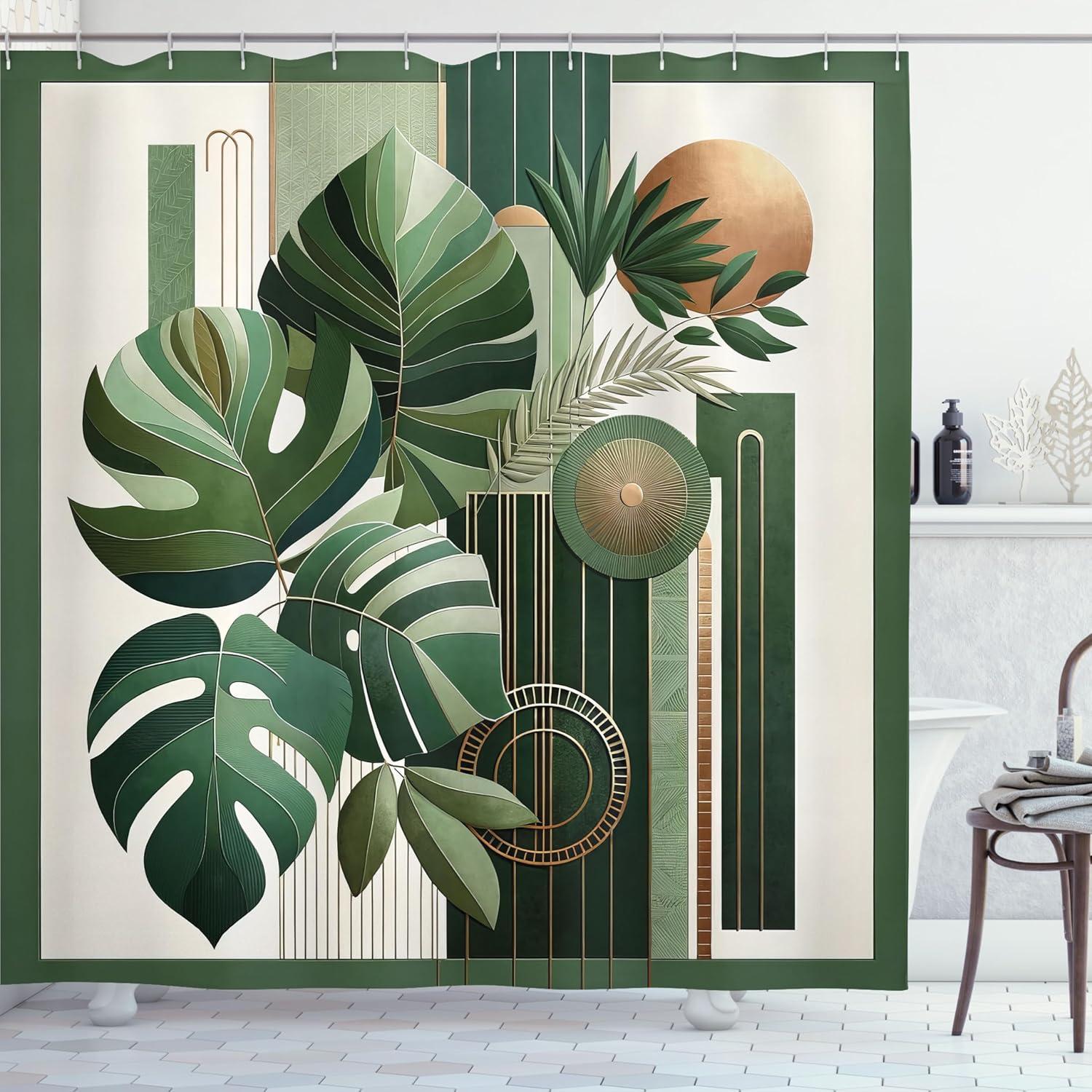 imageAmbesonne Green Shower Curtain Delicate Floral Huddle with Leaves Bohemian Romantic Concept Sage Tones Cloth Fabric Bathroom Decor Set with Hooks 69 W x 70 L Jade Green Pale EggshellHunter Green Camel
