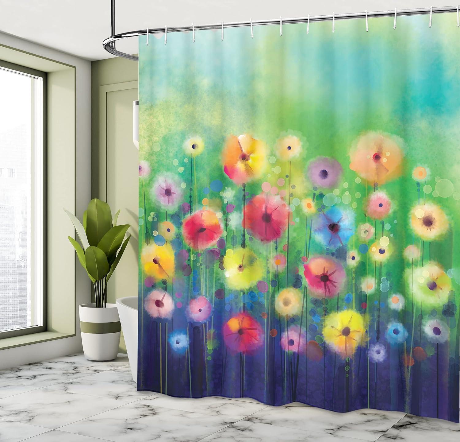 imageAmbesonne Green Shower Curtain Delicate Floral Huddle with Leaves Bohemian Romantic Concept Sage Tones Cloth Fabric Bathroom Decor Set with Hooks 69 W x 70 L Jade Green Pale EggshellGreen and Indigo