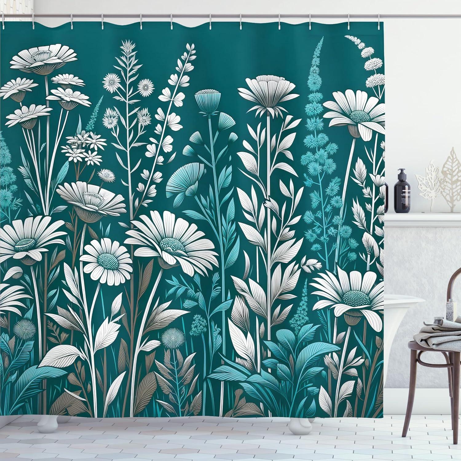 imageAmbesonne Green Shower Curtain Delicate Floral Huddle with Leaves Bohemian Romantic Concept Sage Tones Cloth Fabric Bathroom Decor Set with Hooks 69 W x 70 L Jade Green Pale EggshellPale Petrol Blue White