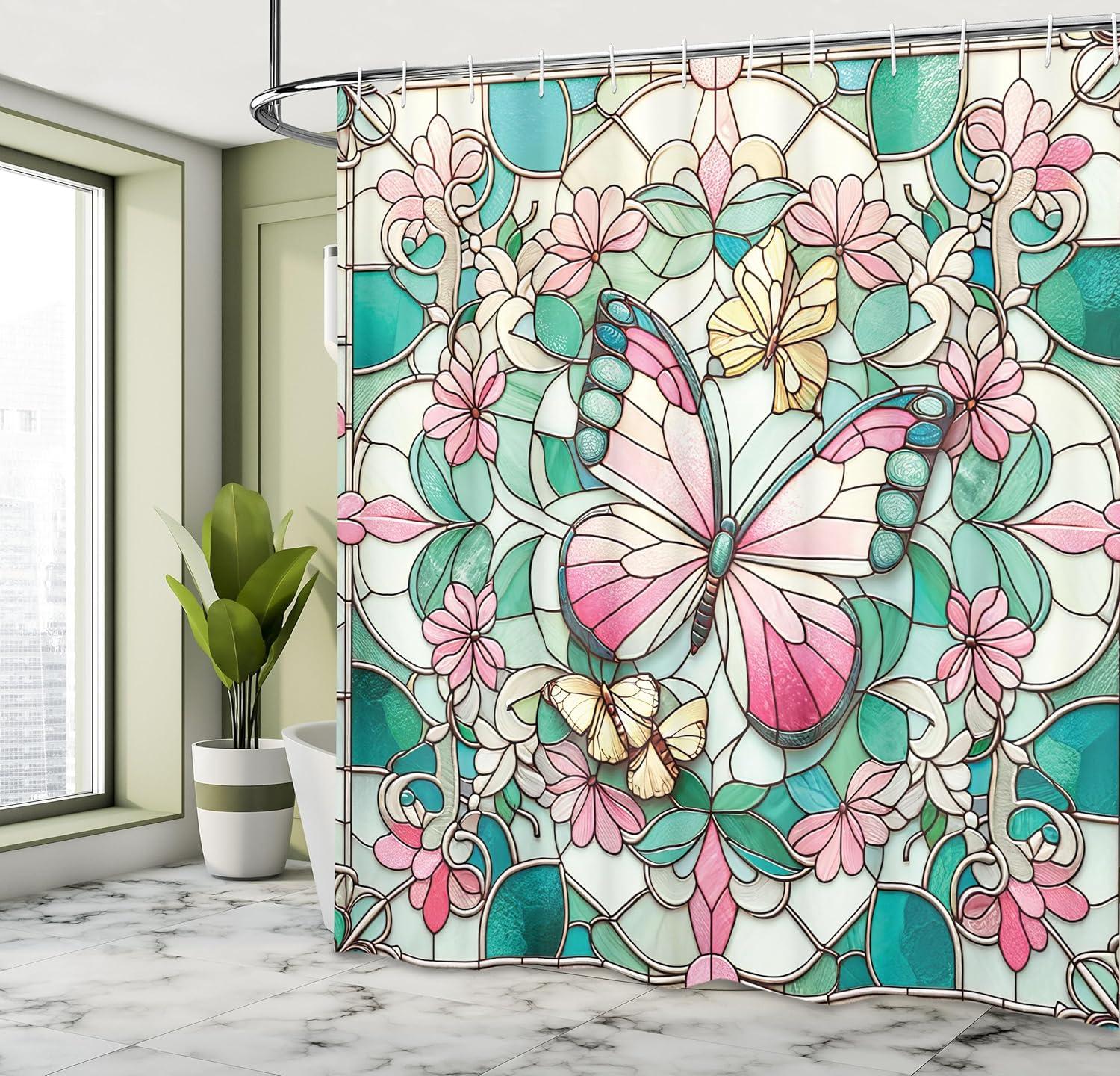 imageAmbesonne Green Shower Curtain Delicate Floral Huddle with Leaves Bohemian Romantic Concept Sage Tones Cloth Fabric Bathroom Decor Set with Hooks 69 W x 70 L Jade Green Pale EggshellTeal Pink and Ivory