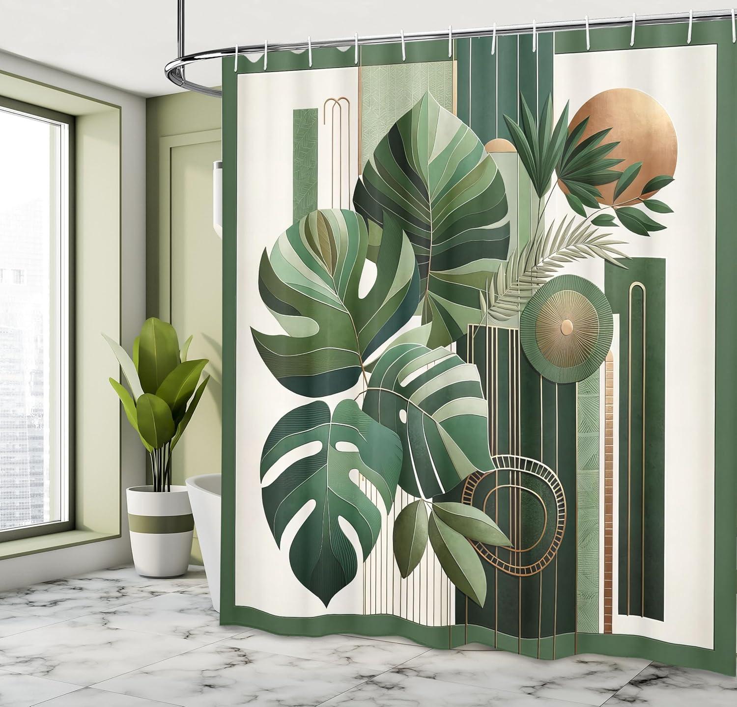 imageAmbesonne Green Shower Curtain Delicate Floral Huddle with Leaves Bohemian Romantic Concept Sage Tones Cloth Fabric Bathroom Decor Set with Hooks 69 W x 70 L Jade Green Pale EggshellHunter Green Camel