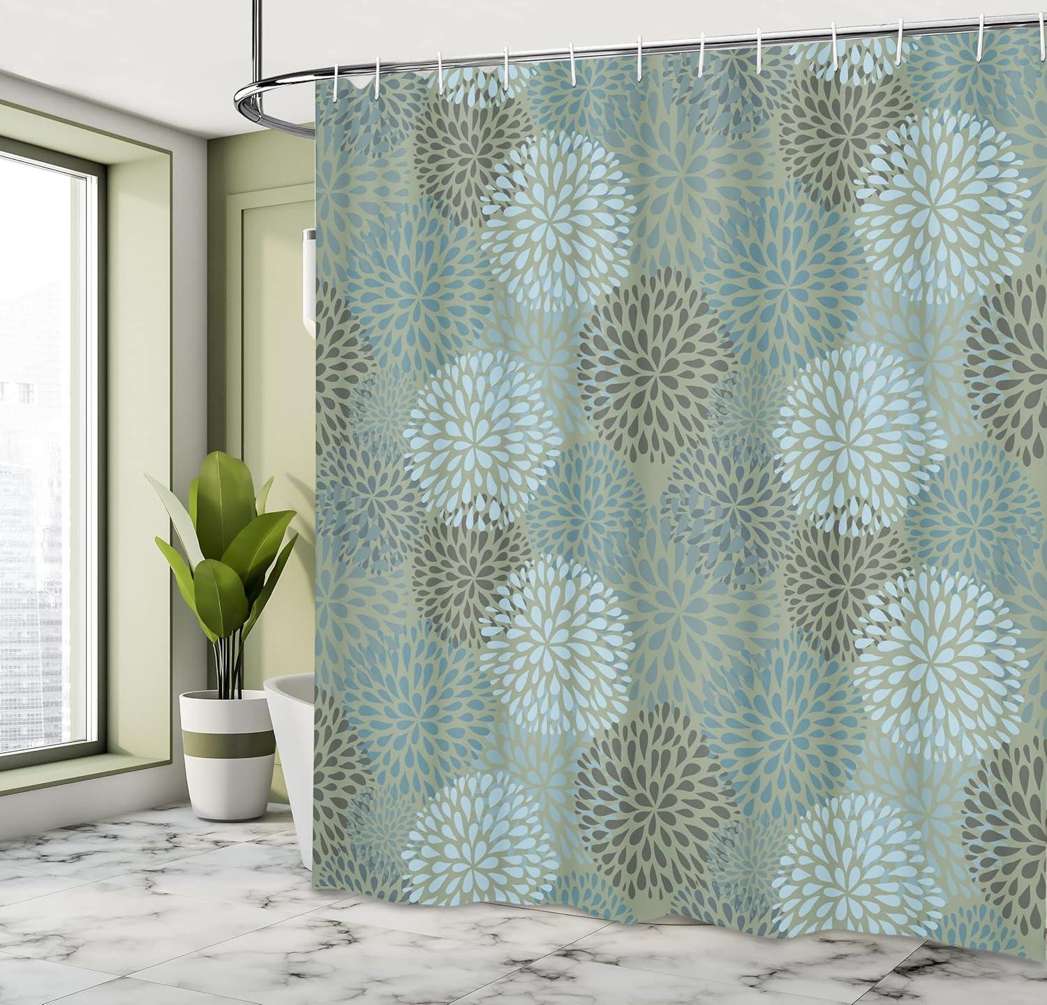 imageAmbesonne Green Shower Curtain Delicate Floral Huddle with Leaves Bohemian Romantic Concept Sage Tones Cloth Fabric Bathroom Decor Set with Hooks 69 W x 70 L Jade Green Pale EggshellSage Green