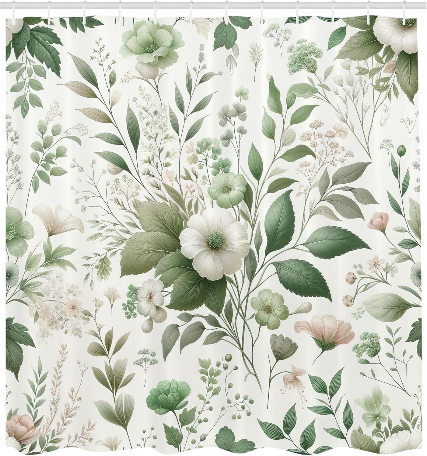 imageAmbesonne Green Shower Curtain Delicate Floral Huddle with Leaves Bohemian Romantic Concept Sage Tones Cloth Fabric Bathroom Decor Set with Hooks 69 W x 70 L Jade Green Pale EggshellReseda Green Coconut