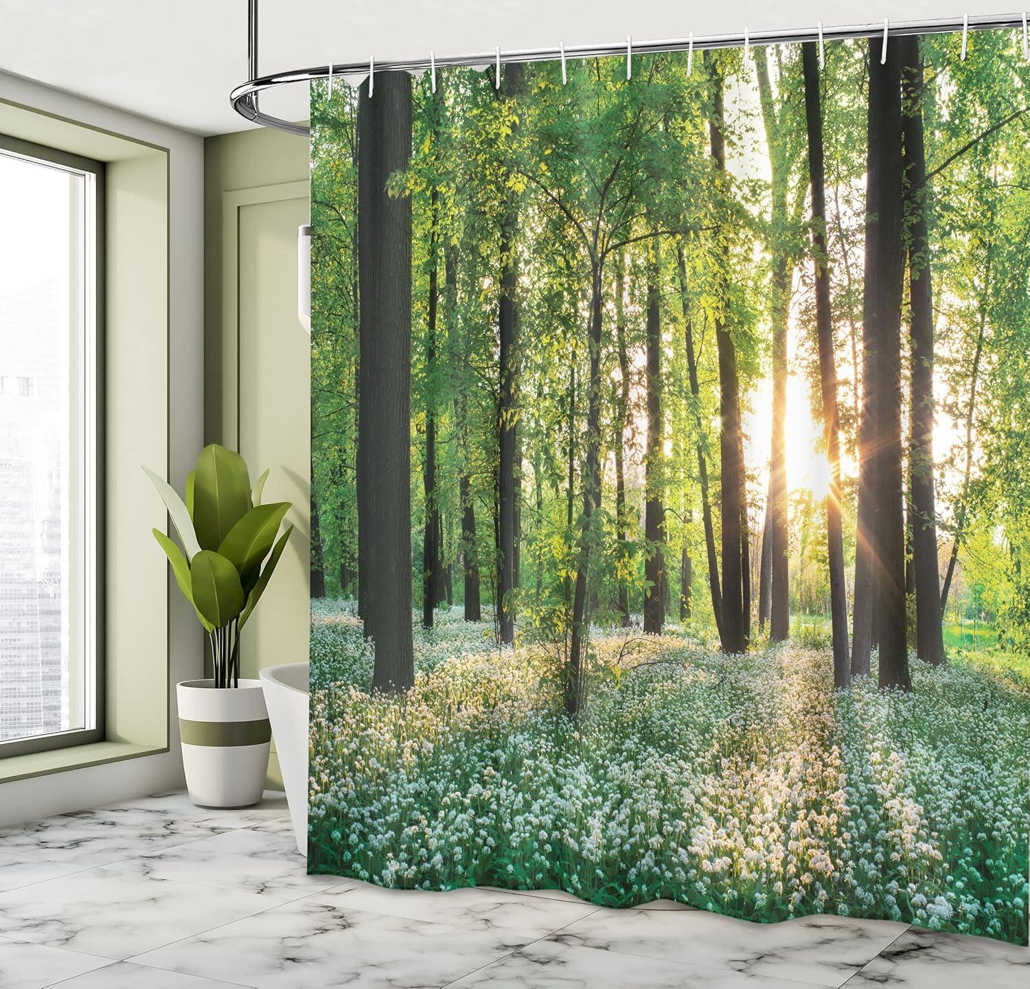 imageAmbesonne Green Shower Curtain Delicate Floral Huddle with Leaves Bohemian Romantic Concept Sage Tones Cloth Fabric Bathroom Decor Set with Hooks 69 W x 70 L Jade Green Pale EggshellGreen and White