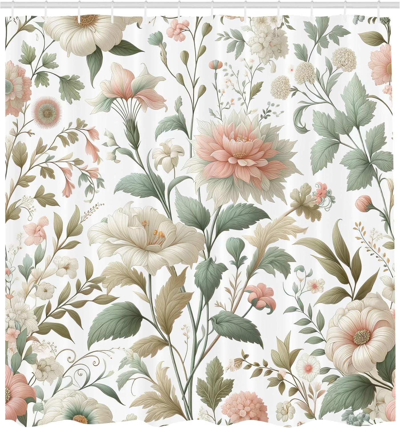 imageAmbesonne Green Shower Curtain Delicate Floral Huddle with Leaves Bohemian Romantic Concept Sage Tones Cloth Fabric Bathroom Decor Set with Hooks 69 W x 70 L Jade Green Pale EggshellPale Salmon Cadet Blue