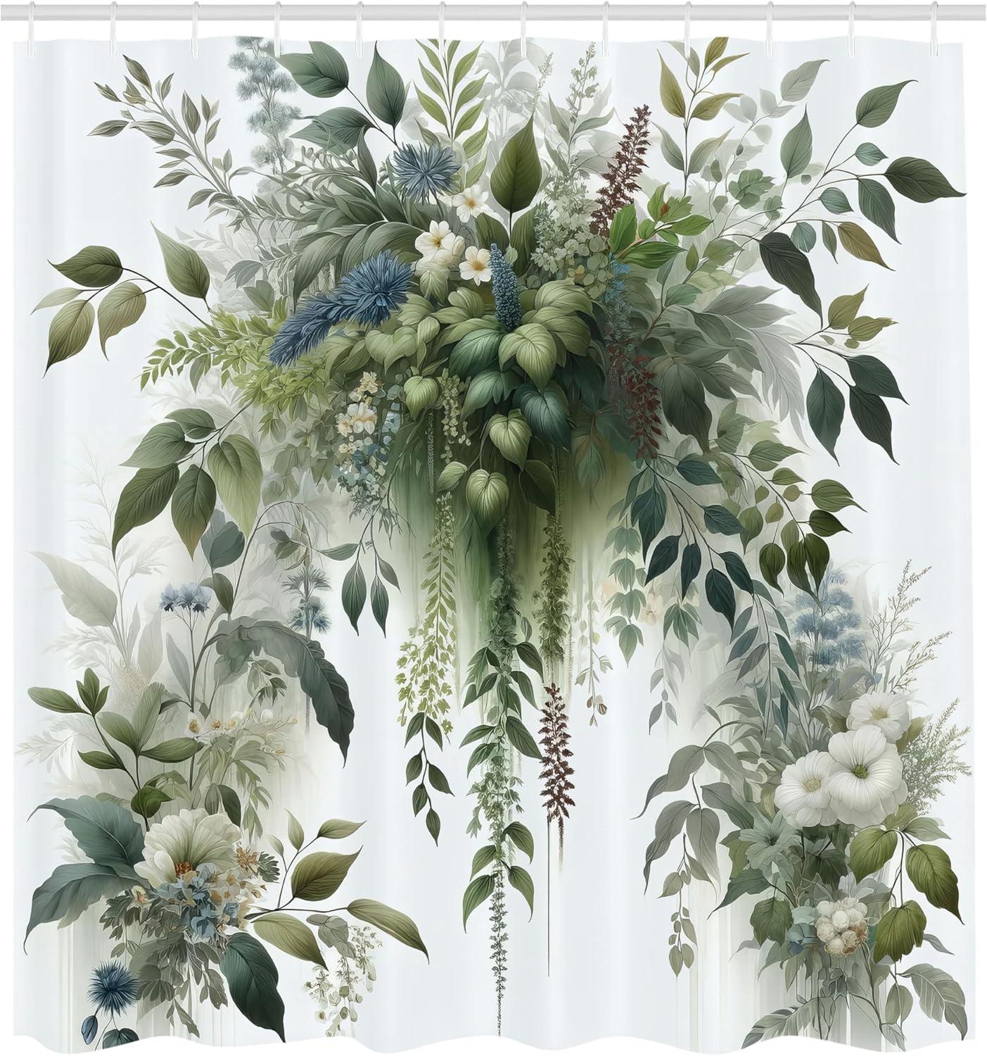 imageAmbesonne Green Shower Curtain Delicate Floral Huddle with Leaves Bohemian Romantic Concept Sage Tones Cloth Fabric Bathroom Decor Set with Hooks 69 W x 70 L Jade Green Pale EggshellPale Green White Pearl