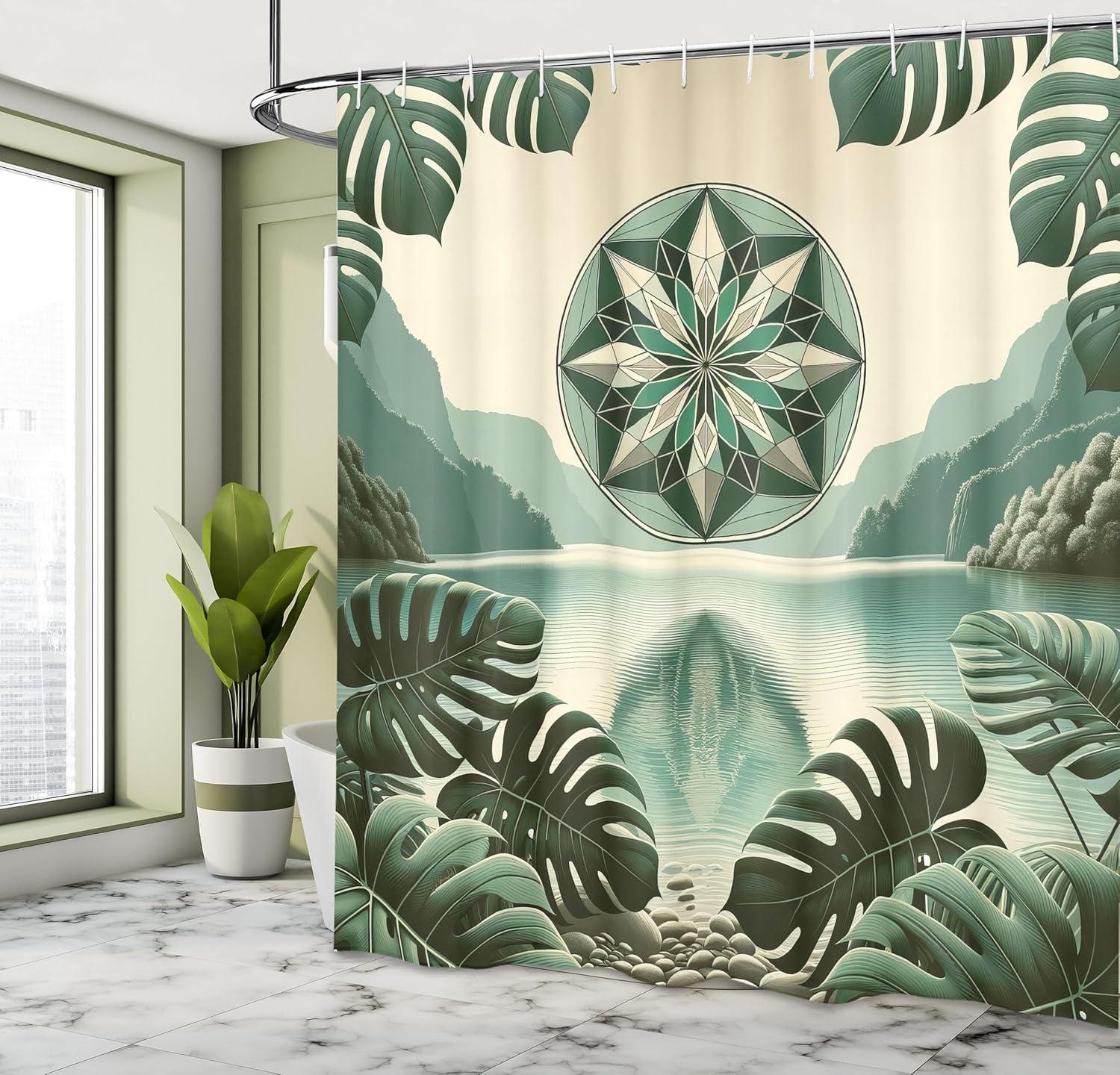 imageAmbesonne Green Shower Curtain Delicate Floral Huddle with Leaves Bohemian Romantic Concept Sage Tones Cloth Fabric Bathroom Decor Set with Hooks 69 W x 70 L Jade Green Pale EggshellCream Reseda Green