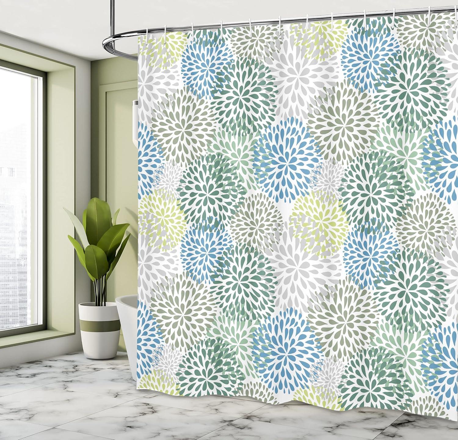 imageAmbesonne Green Shower Curtain Delicate Floral Huddle with Leaves Bohemian Romantic Concept Sage Tones Cloth Fabric Bathroom Decor Set with Hooks 69 W x 70 L Jade Green Pale EggshellPale Green