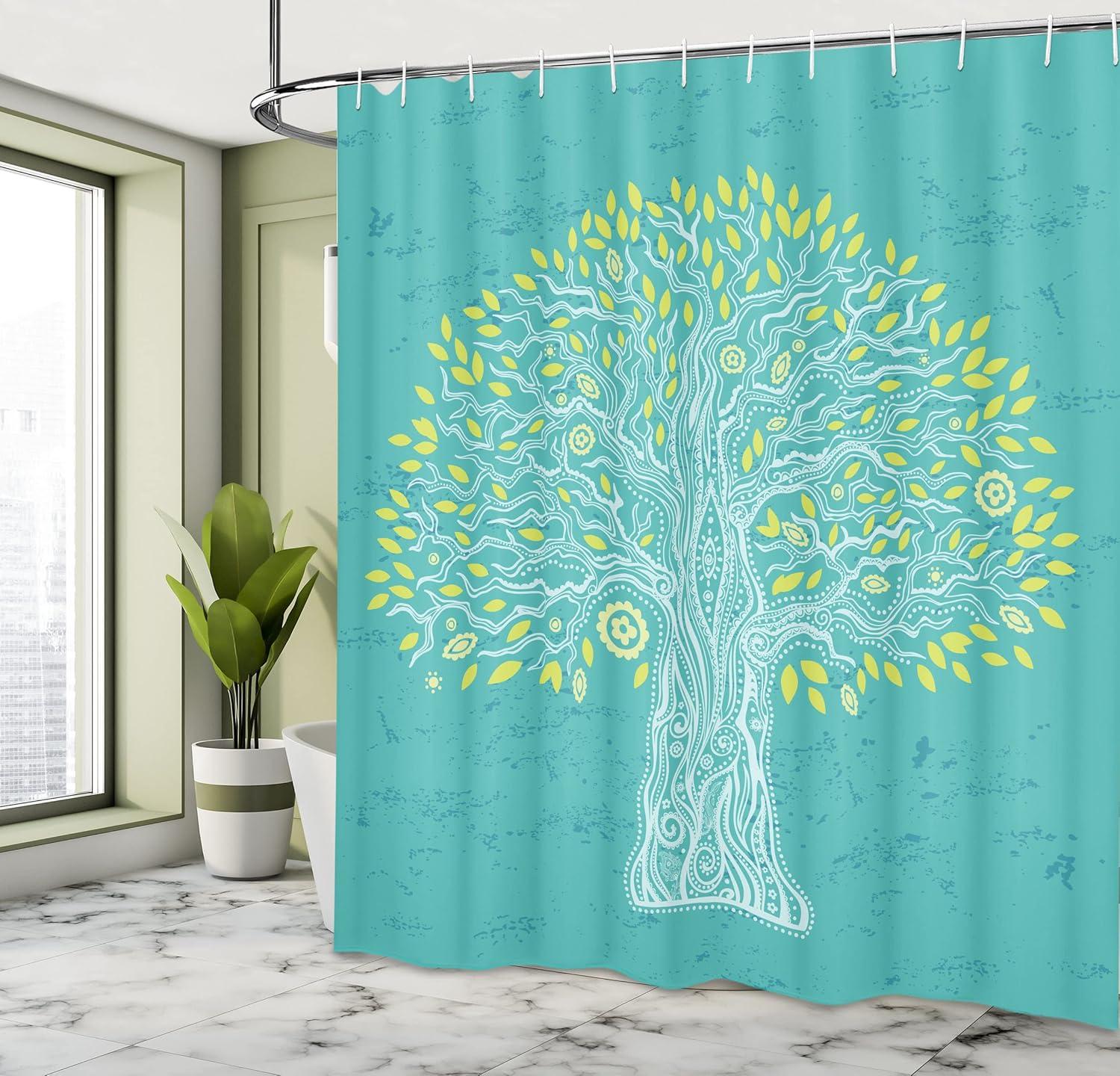 imageAmbesonne Green Shower Curtain Delicate Floral Huddle with Leaves Bohemian Romantic Concept Sage Tones Cloth Fabric Bathroom Decor Set with Hooks 69 W x 70 L Jade Green Pale EggshellBlue and Yellow Green