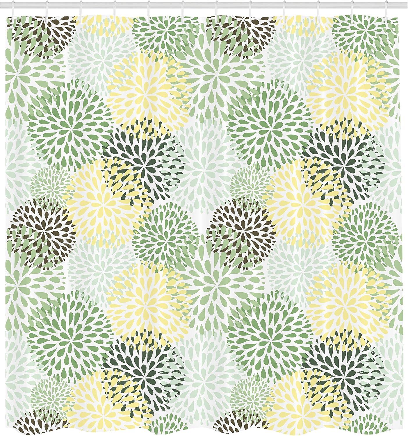 imageAmbesonne Green Shower Curtain Delicate Floral Huddle with Leaves Bohemian Romantic Concept Sage Tones Cloth Fabric Bathroom Decor Set with Hooks 69 W x 70 L Jade Green Pale EggshellBrown Yellow