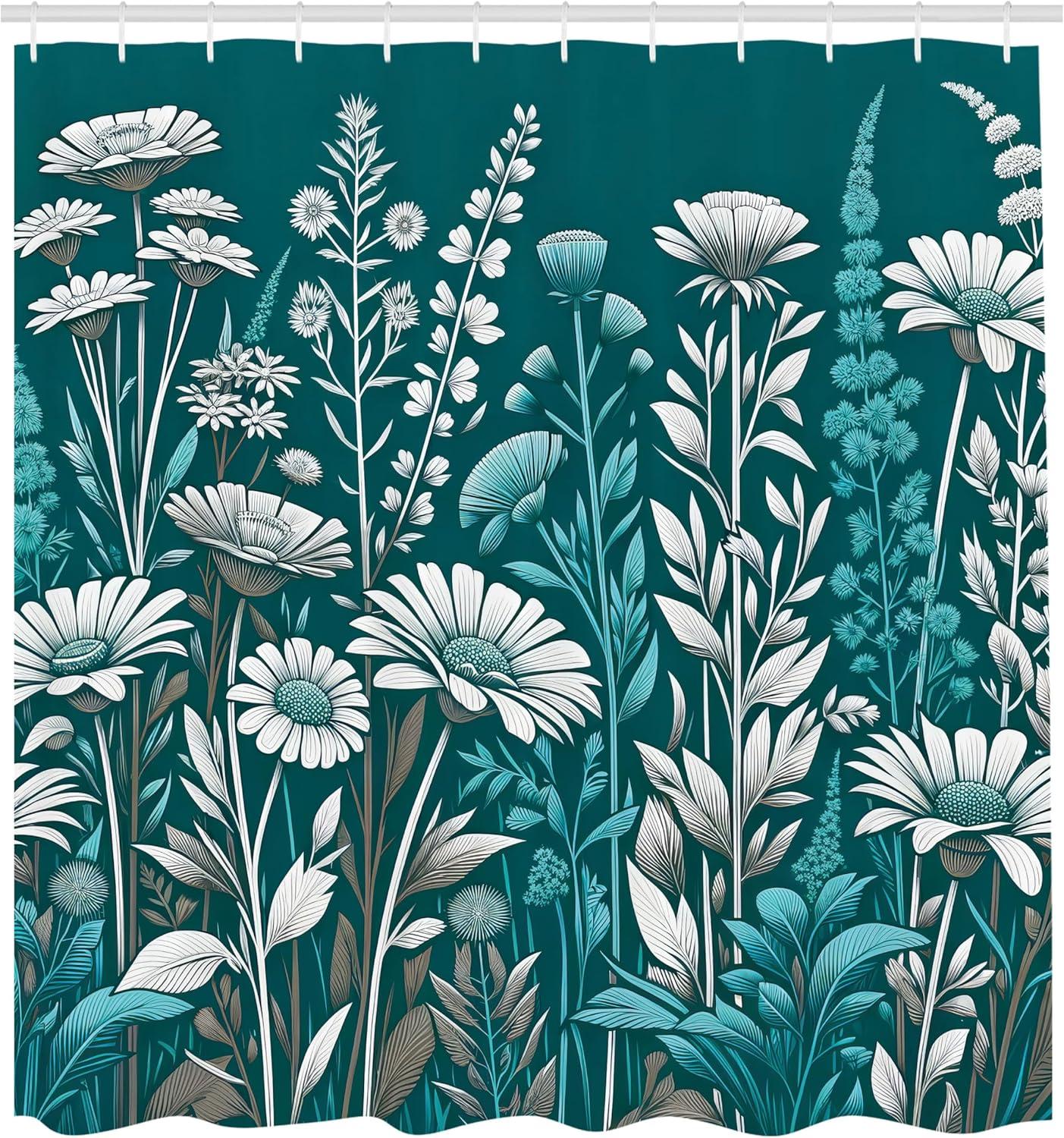 imageAmbesonne Green Shower Curtain Delicate Floral Huddle with Leaves Bohemian Romantic Concept Sage Tones Cloth Fabric Bathroom Decor Set with Hooks 69 W x 70 L Jade Green Pale EggshellPale Petrol Blue White