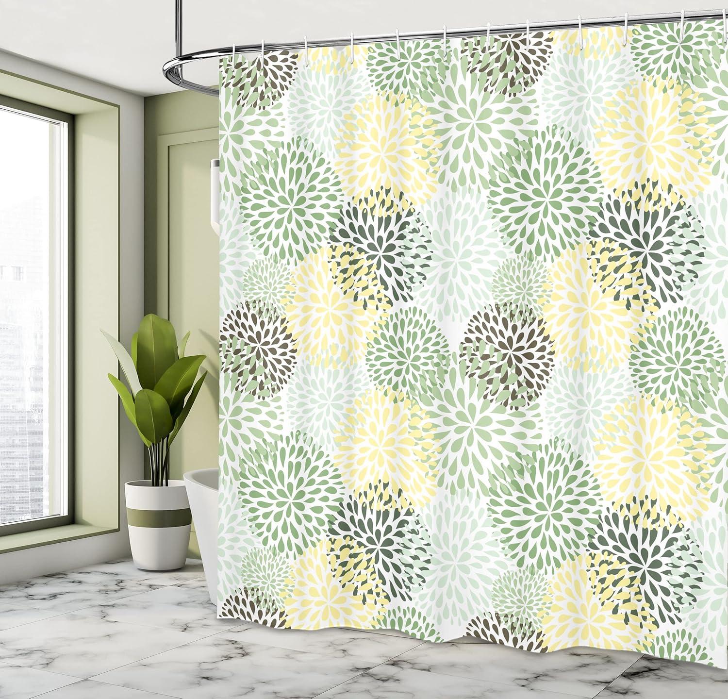 imageAmbesonne Green Shower Curtain Delicate Floral Huddle with Leaves Bohemian Romantic Concept Sage Tones Cloth Fabric Bathroom Decor Set with Hooks 69 W x 70 L Jade Green Pale EggshellBrown Yellow