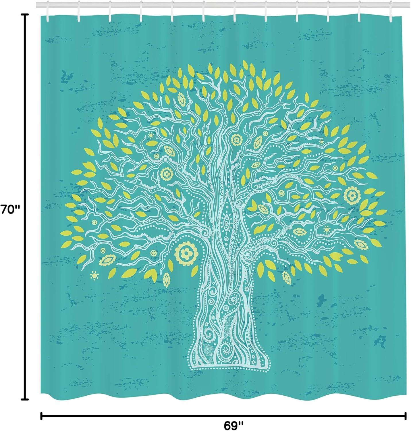 imageAmbesonne Green Shower Curtain Delicate Floral Huddle with Leaves Bohemian Romantic Concept Sage Tones Cloth Fabric Bathroom Decor Set with Hooks 69 W x 70 L Jade Green Pale EggshellBlue and Yellow Green