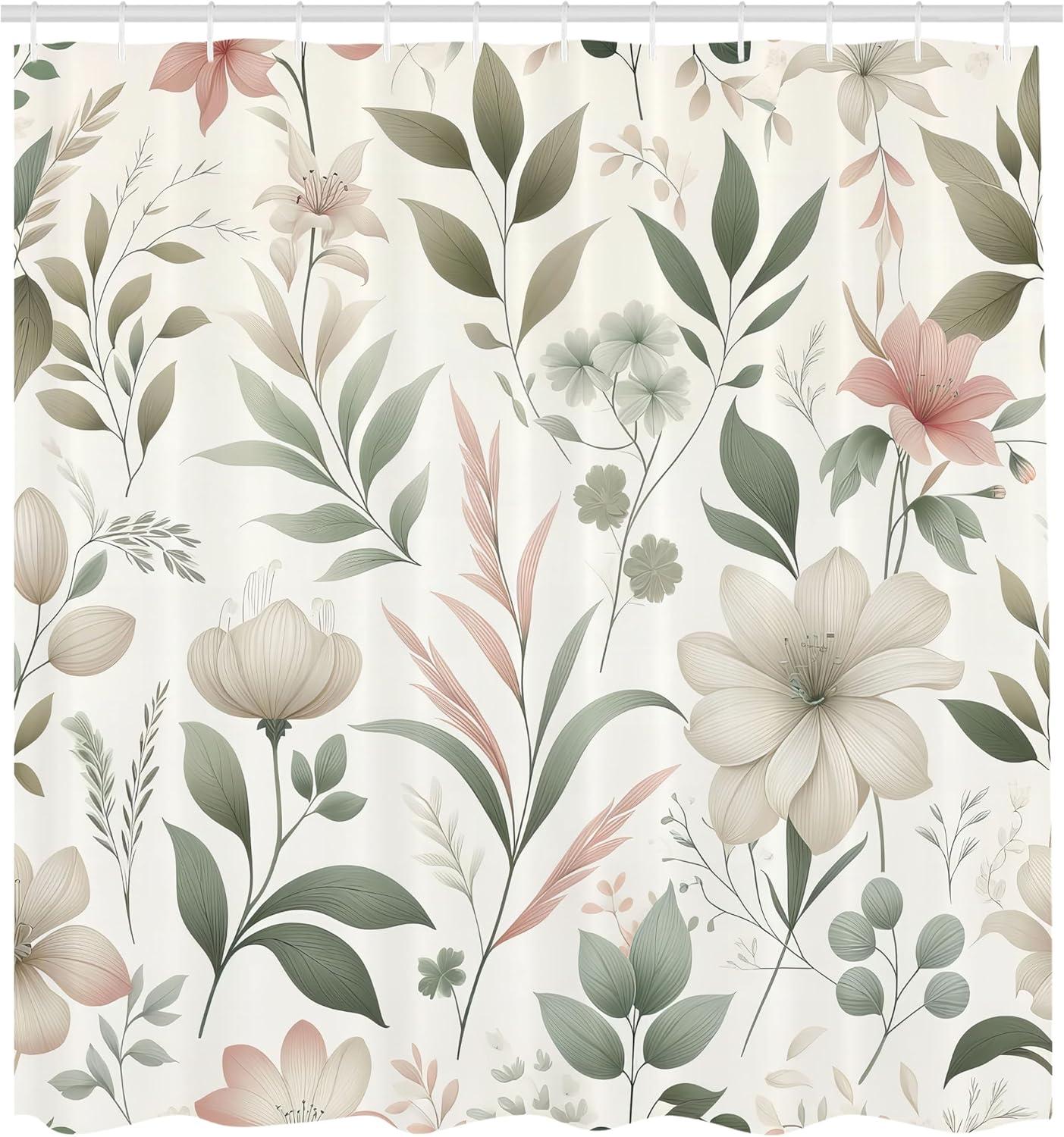 imageAmbesonne Green Shower Curtain Delicate Floral Huddle with Leaves Bohemian Romantic Concept Sage Tones Cloth Fabric Bathroom Decor Set with Hooks 69 W x 70 L Jade Green Pale EggshellEggshell Dark Sea Green