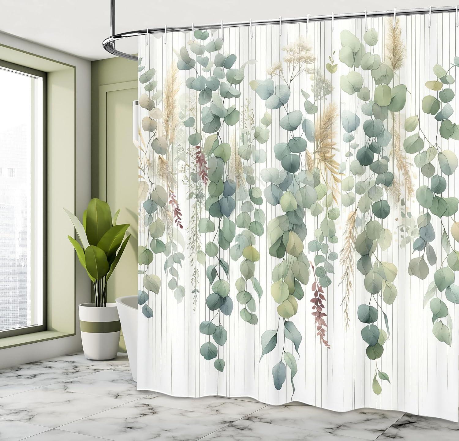 imageAmbesonne Green Shower Curtain Delicate Floral Huddle with Leaves Bohemian Romantic Concept Sage Tones Cloth Fabric Bathroom Decor Set with Hooks 69 W x 70 L Jade Green Pale EggshellKhaki Laurel Green White