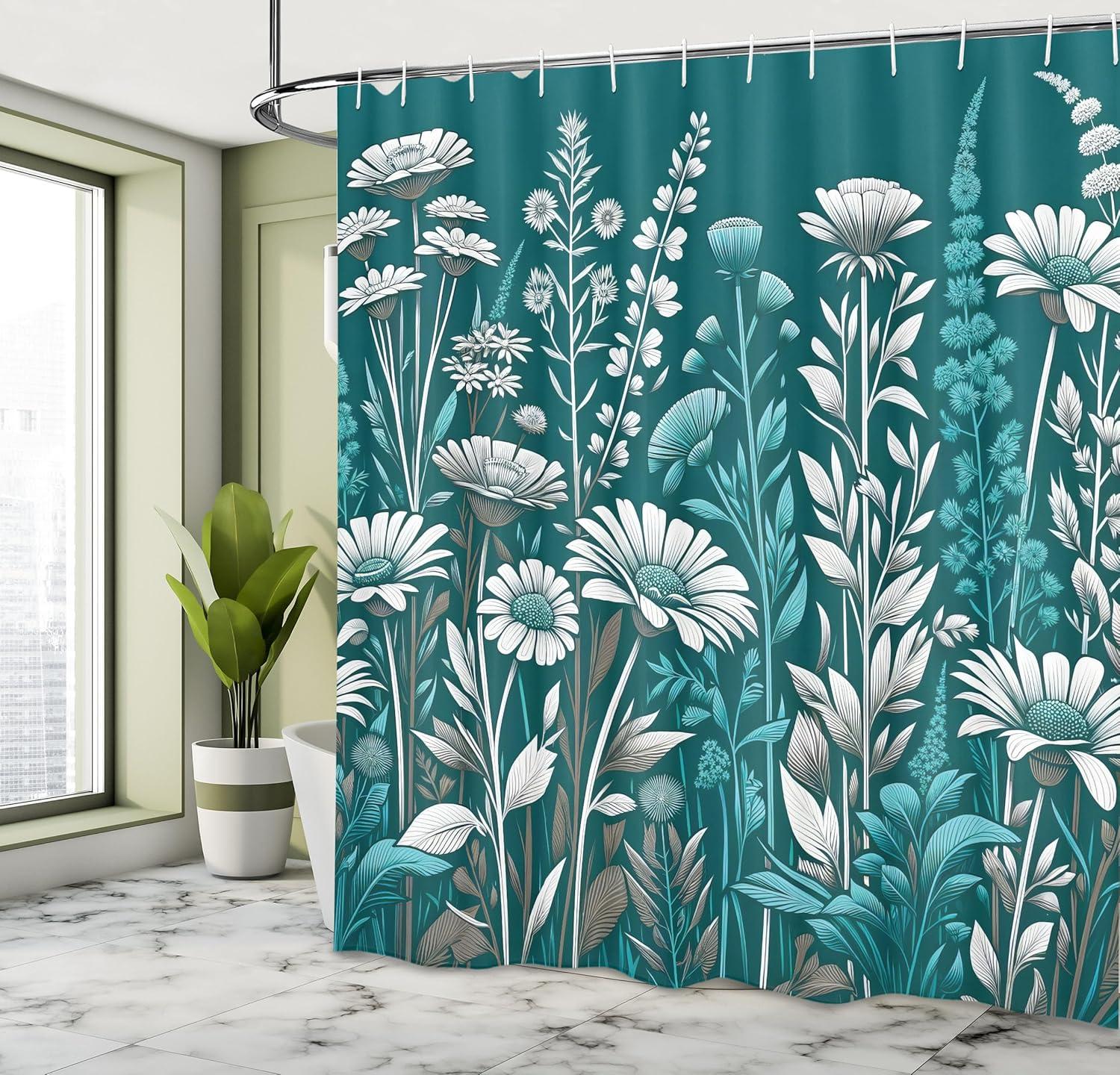 imageAmbesonne Green Shower Curtain Delicate Floral Huddle with Leaves Bohemian Romantic Concept Sage Tones Cloth Fabric Bathroom Decor Set with Hooks 69 W x 70 L Jade Green Pale EggshellPale Petrol Blue White