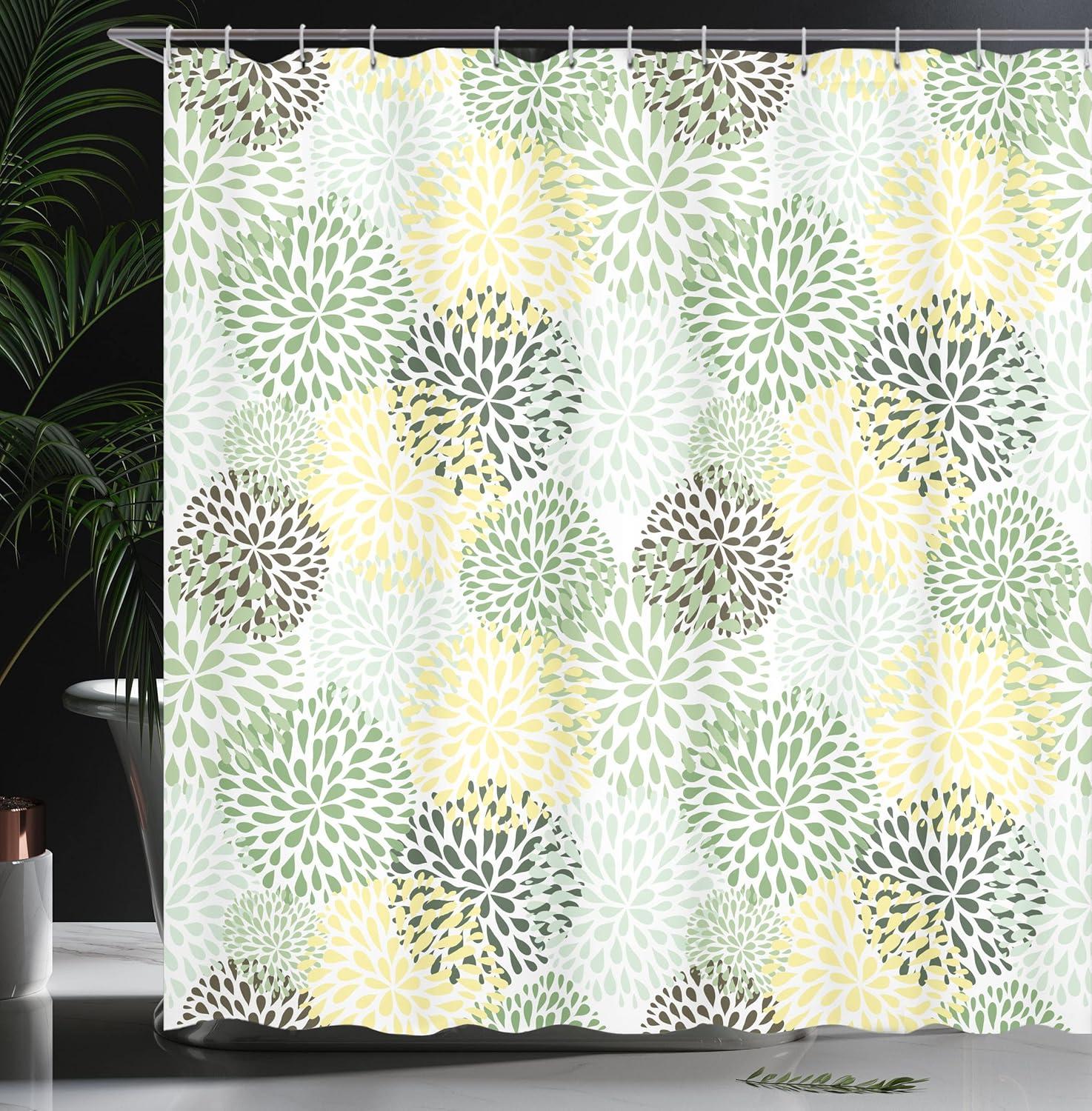 imageAmbesonne Green Shower Curtain Delicate Floral Huddle with Leaves Bohemian Romantic Concept Sage Tones Cloth Fabric Bathroom Decor Set with Hooks 69 W x 70 L Jade Green Pale EggshellBrown Yellow