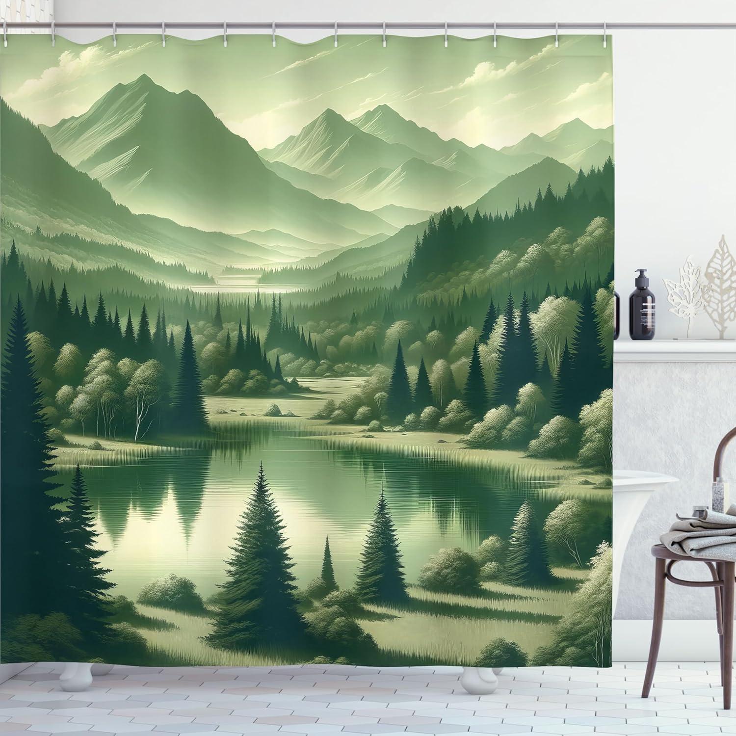 imageAmbesonne Green Shower Curtain Delicate Floral Huddle with Leaves Bohemian Romantic Concept Sage Tones Cloth Fabric Bathroom Decor Set with Hooks 69 W x 70 L Jade Green Pale EggshellPeacock Green Teal