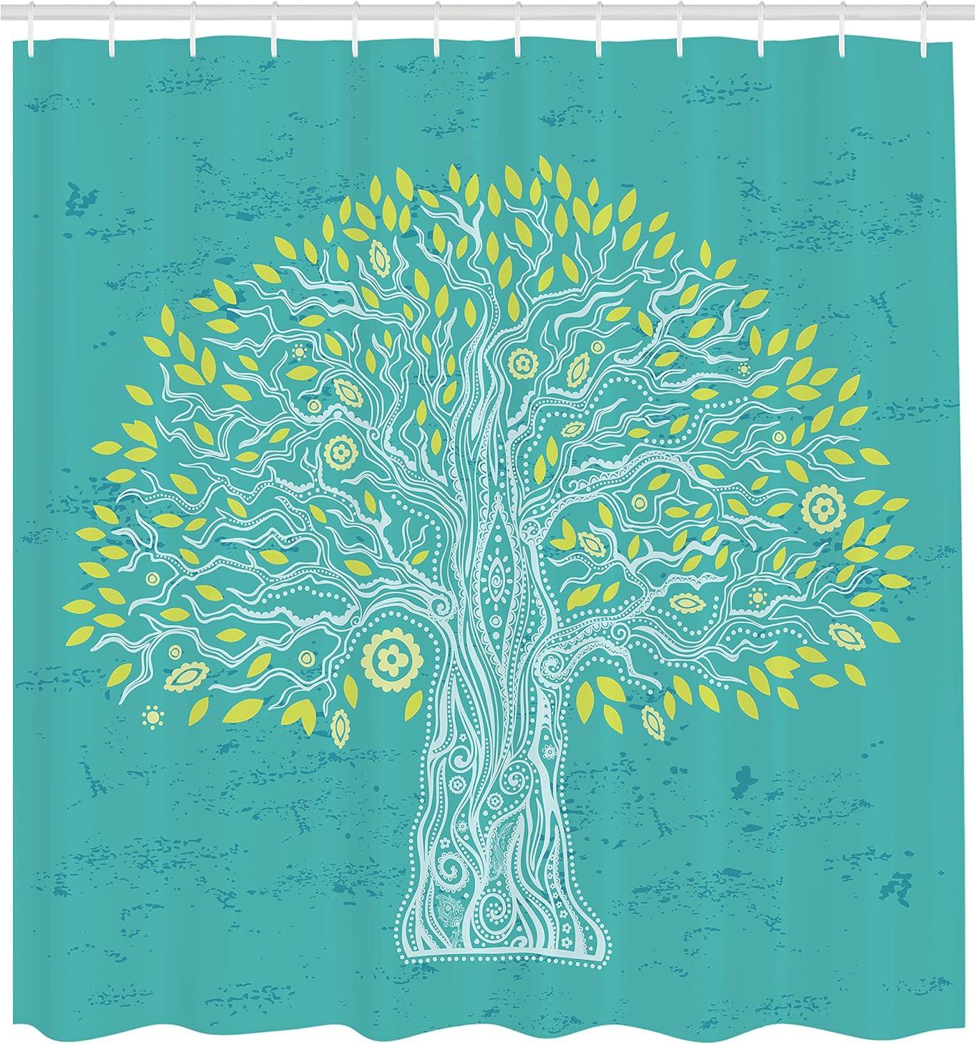 imageAmbesonne Green Shower Curtain Delicate Floral Huddle with Leaves Bohemian Romantic Concept Sage Tones Cloth Fabric Bathroom Decor Set with Hooks 69 W x 70 L Jade Green Pale EggshellBlue and Yellow Green