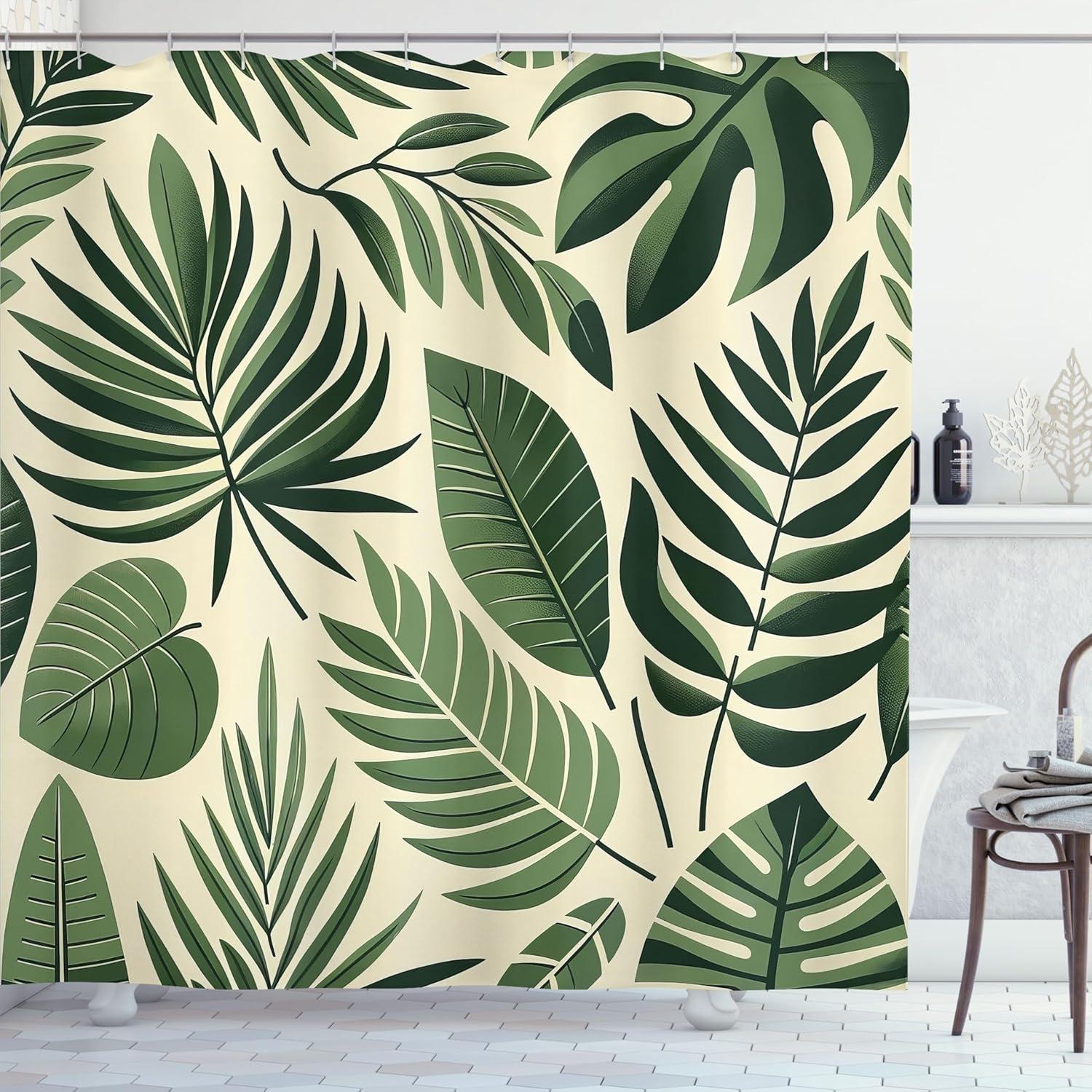 imageAmbesonne Green Shower Curtain Delicate Floral Huddle with Leaves Bohemian Romantic Concept Sage Tones Cloth Fabric Bathroom Decor Set with Hooks 69 W x 70 L Jade Green Pale EggshellReseda Green and Cream