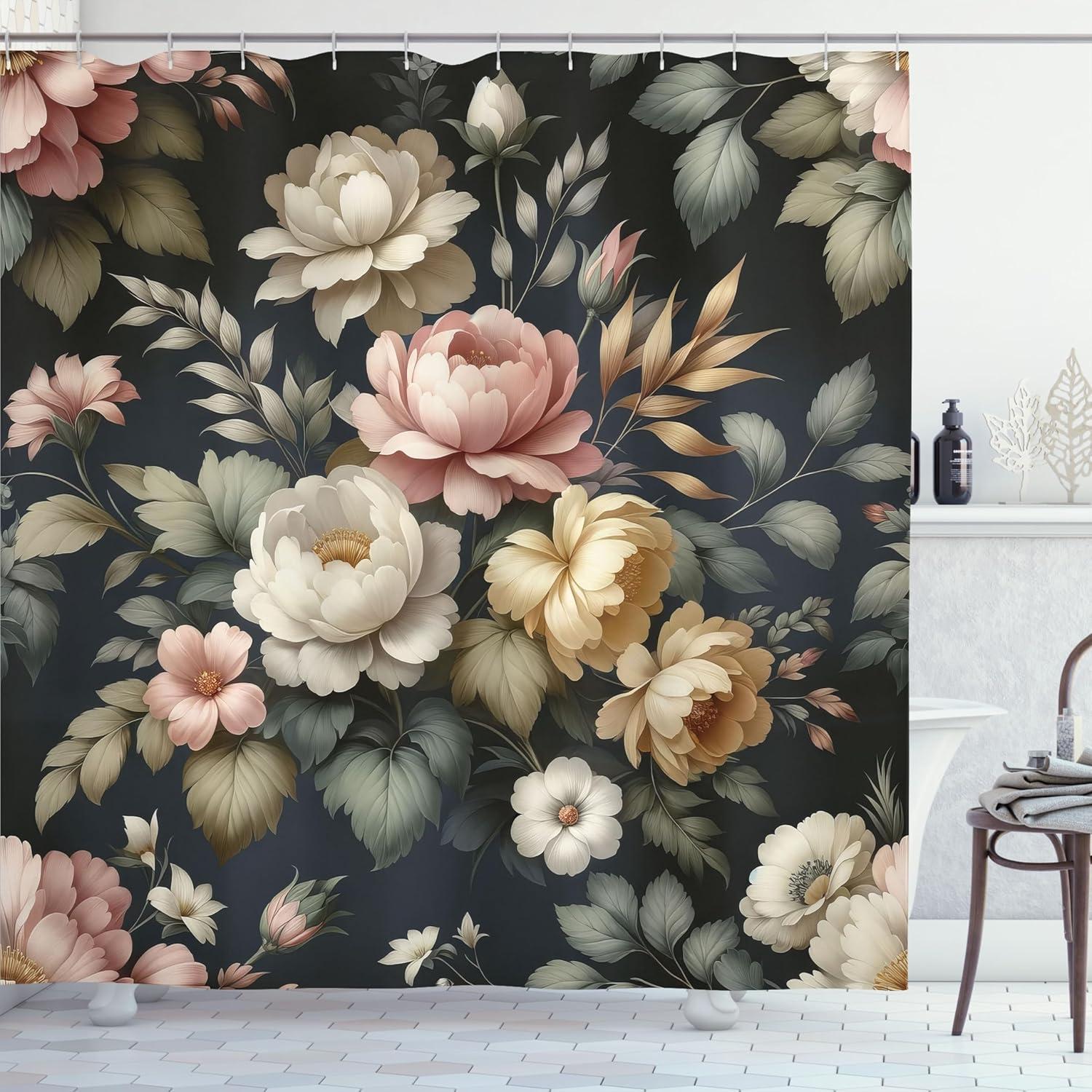 imageAmbesonne Green Shower Curtain Delicate Floral Huddle with Leaves Bohemian Romantic Concept Sage Tones Cloth Fabric Bathroom Decor Set with Hooks 69 W x 70 L Jade Green Pale EggshellRose Sage Green and Ecru