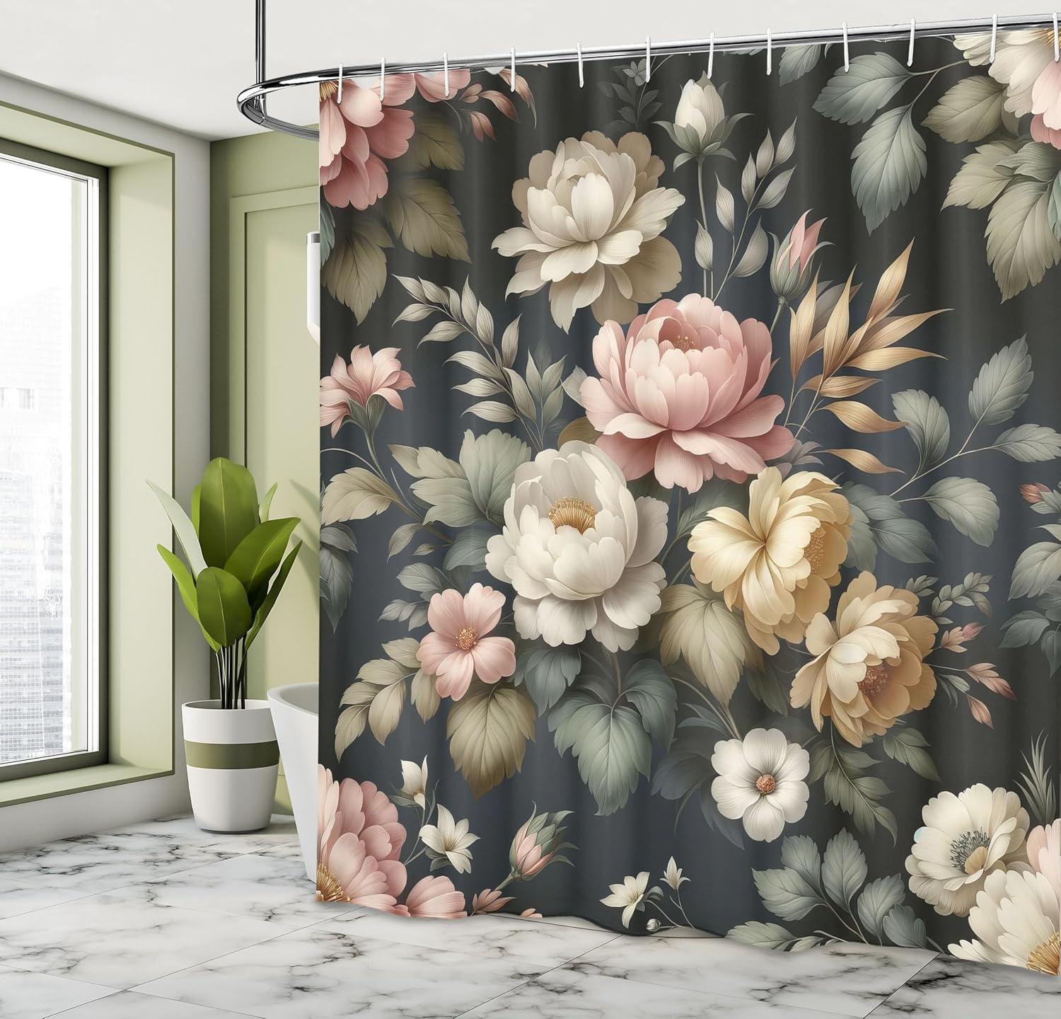 imageAmbesonne Green Shower Curtain Delicate Floral Huddle with Leaves Bohemian Romantic Concept Sage Tones Cloth Fabric Bathroom Decor Set with Hooks 69 W x 70 L Jade Green Pale EggshellRose Sage Green and Ecru