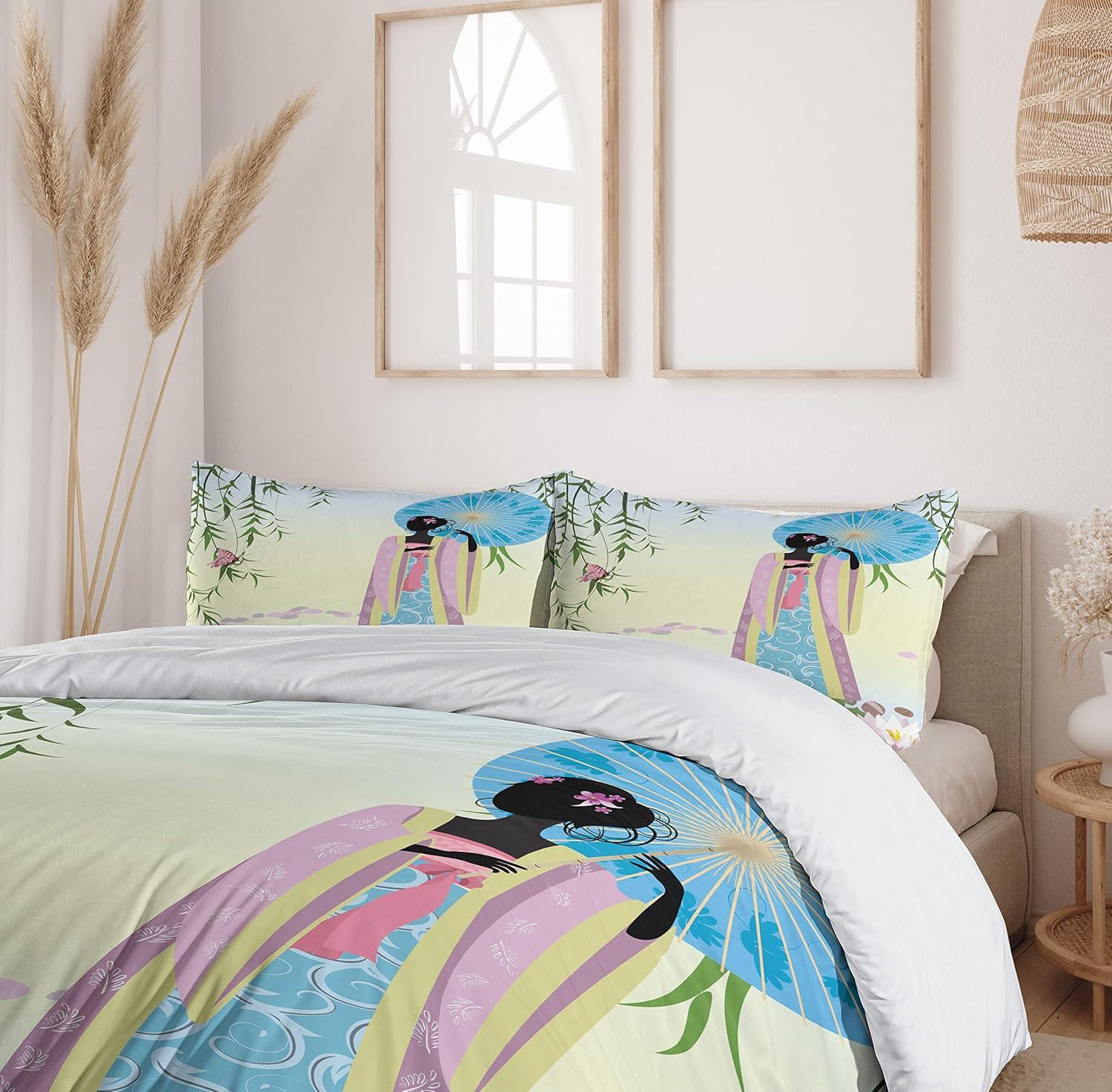 imageAmbesonne Heart Duvet Cover Sets Repetitive Romantic Plaid Motif Hearts Valentines Bedding Set with 2 Duvet Covers amp 4 Pillowcases 2 Pack King Size Champagne MulticolorDeep Sky Blue Multicolor