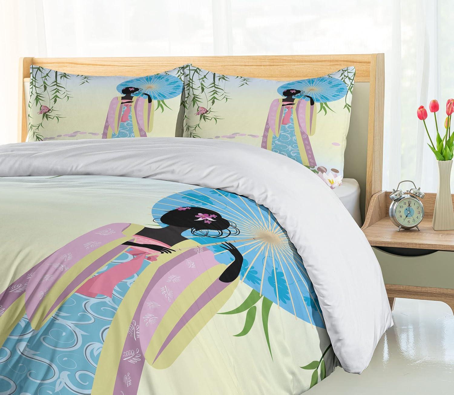 imageAmbesonne Heart Duvet Cover Sets Repetitive Romantic Plaid Motif Hearts Valentines Bedding Set with 2 Duvet Covers amp 4 Pillowcases 2 Pack King Size Champagne MulticolorDeep Sky Blue Multicolor