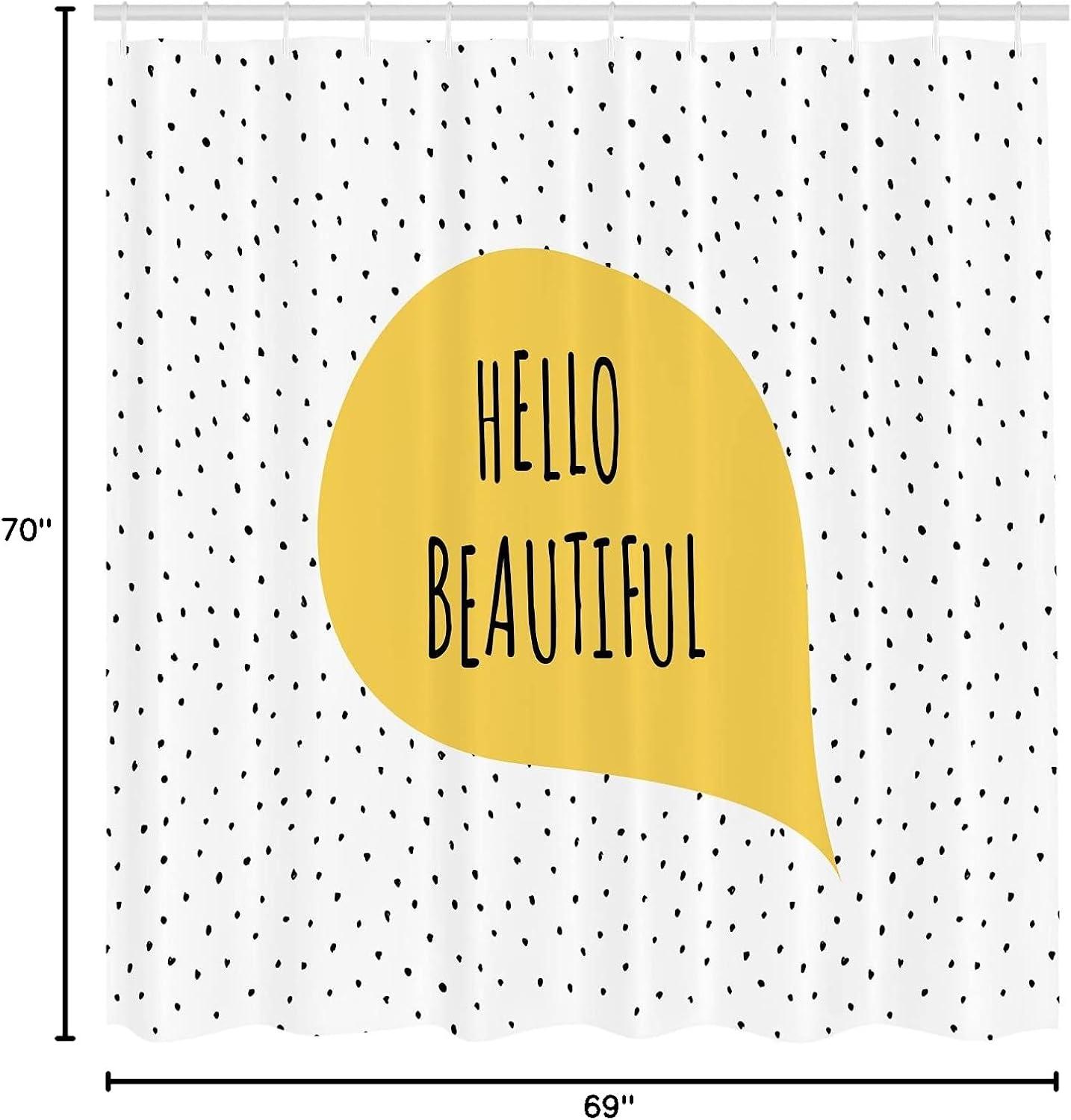 imageAmbesonne Hello Shower Curtain Romantic and Message in a Pastel Colored Speech Balloon Hand Drawn Dots Cloth Fabric Bathroom Decor Set with Hooks 70 Long Yellow White