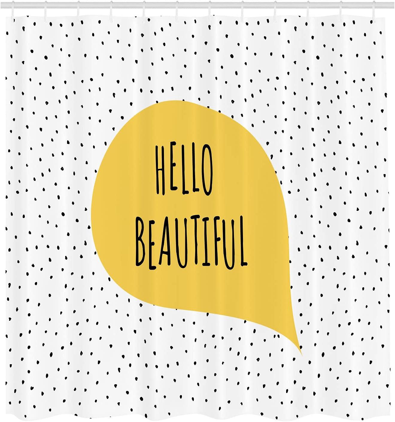 imageAmbesonne Hello Shower Curtain Romantic and Message in a Pastel Colored Speech Balloon Hand Drawn Dots Cloth Fabric Bathroom Decor Set with Hooks 70 Long Yellow White