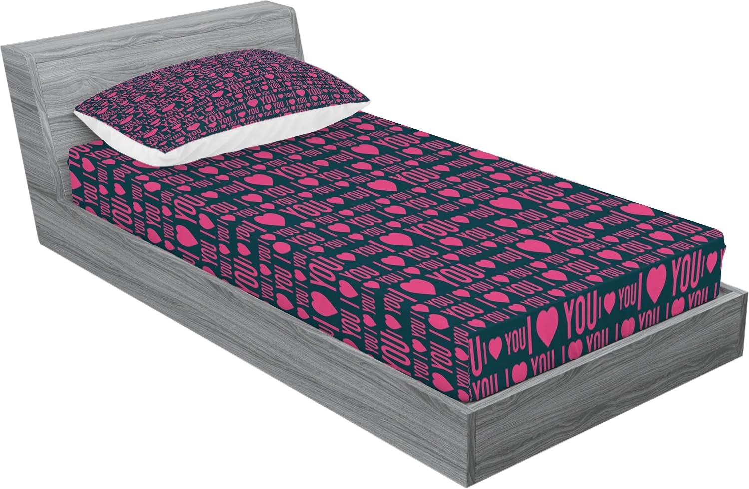 imageAmbesonne I Love You Fitted Sheet amp Pillow Sham Set Romance Pattern with Heart Forms and Love Words Valentines Couples Theme Decorative Printed 2 Piece Bedding Decor Set Twin Magenta Dark Grey