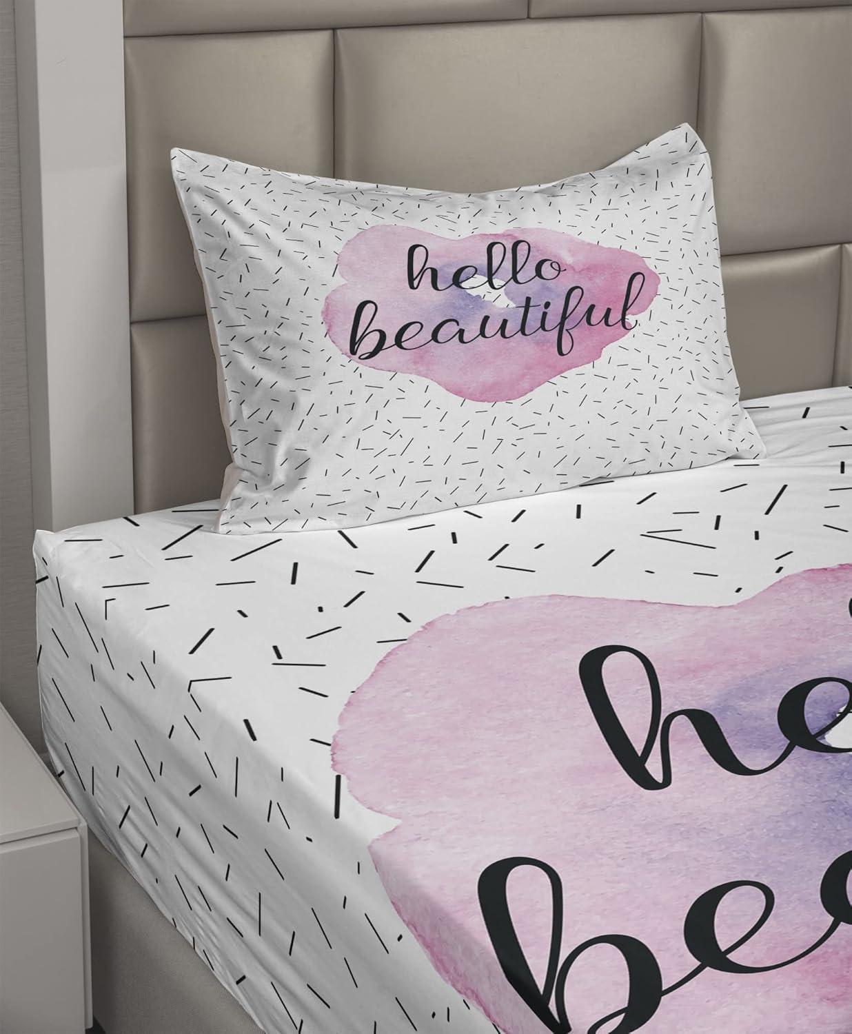 imageAmbesonne I Love You More Sheet Set Pink Rats with Tangled Tails Forming a Heart Valentines Fitted and Flat Sheet with Pillowcases Bedding Accent 4 Piece Set Full Pale Pink Cocoa YellowPale Pink Lavender Black