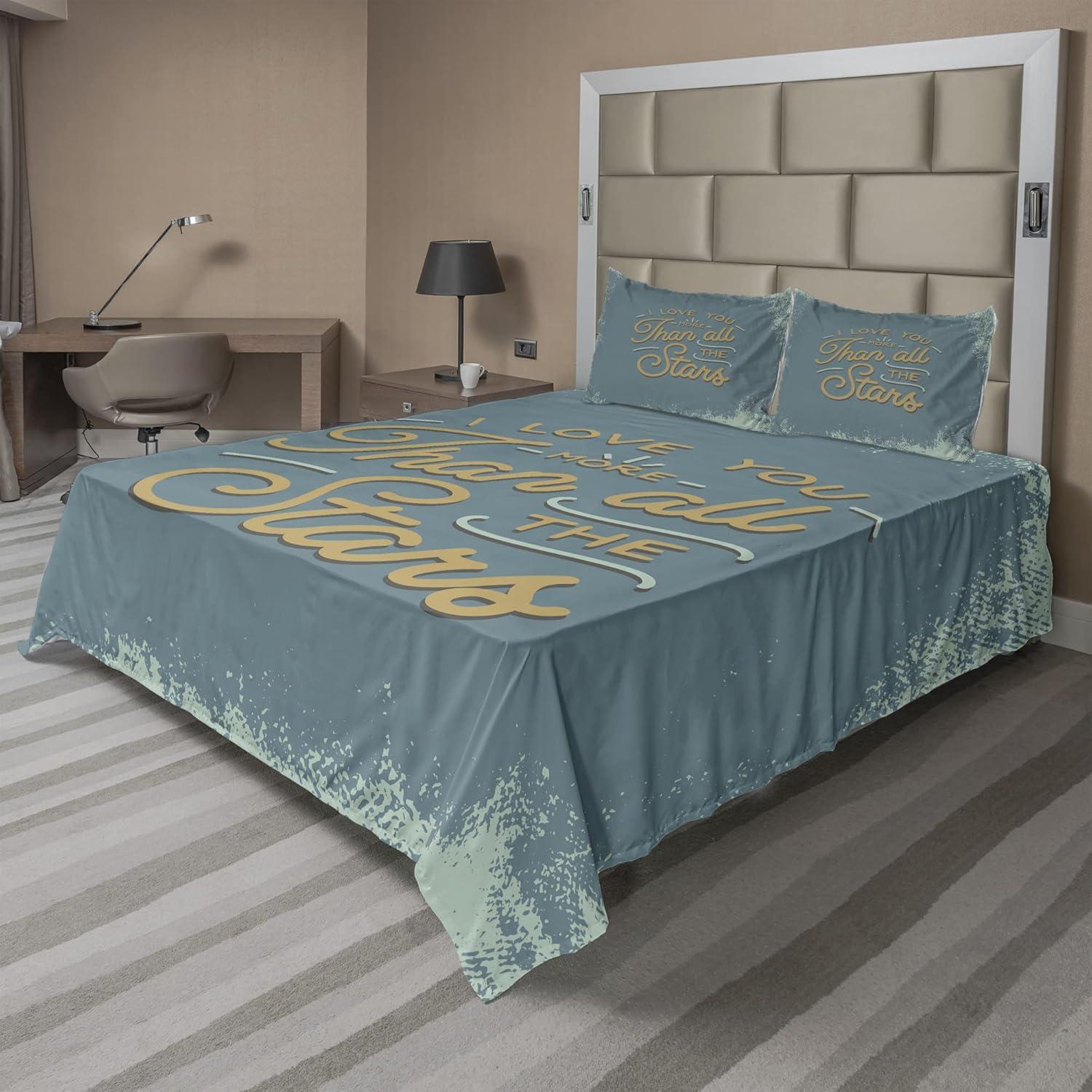 imageAmbesonne I Love You More Sheet Set Pink Rats with Tangled Tails Forming a Heart Valentines Fitted and Flat Sheet with Pillowcases Bedding Accent 4 Piece Set Full Pale Pink Cocoa YellowSlate Blue Amber