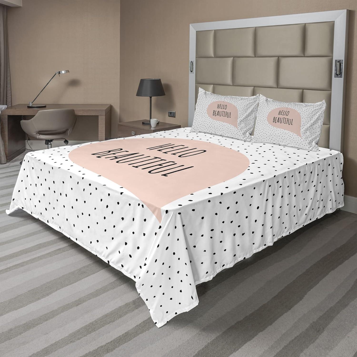 imageAmbesonne I Love You More Sheet Set Pink Rats with Tangled Tails Forming a Heart Valentines Fitted and Flat Sheet with Pillowcases Bedding Accent 4 Piece Set Full Pale Pink Cocoa YellowBlush Black