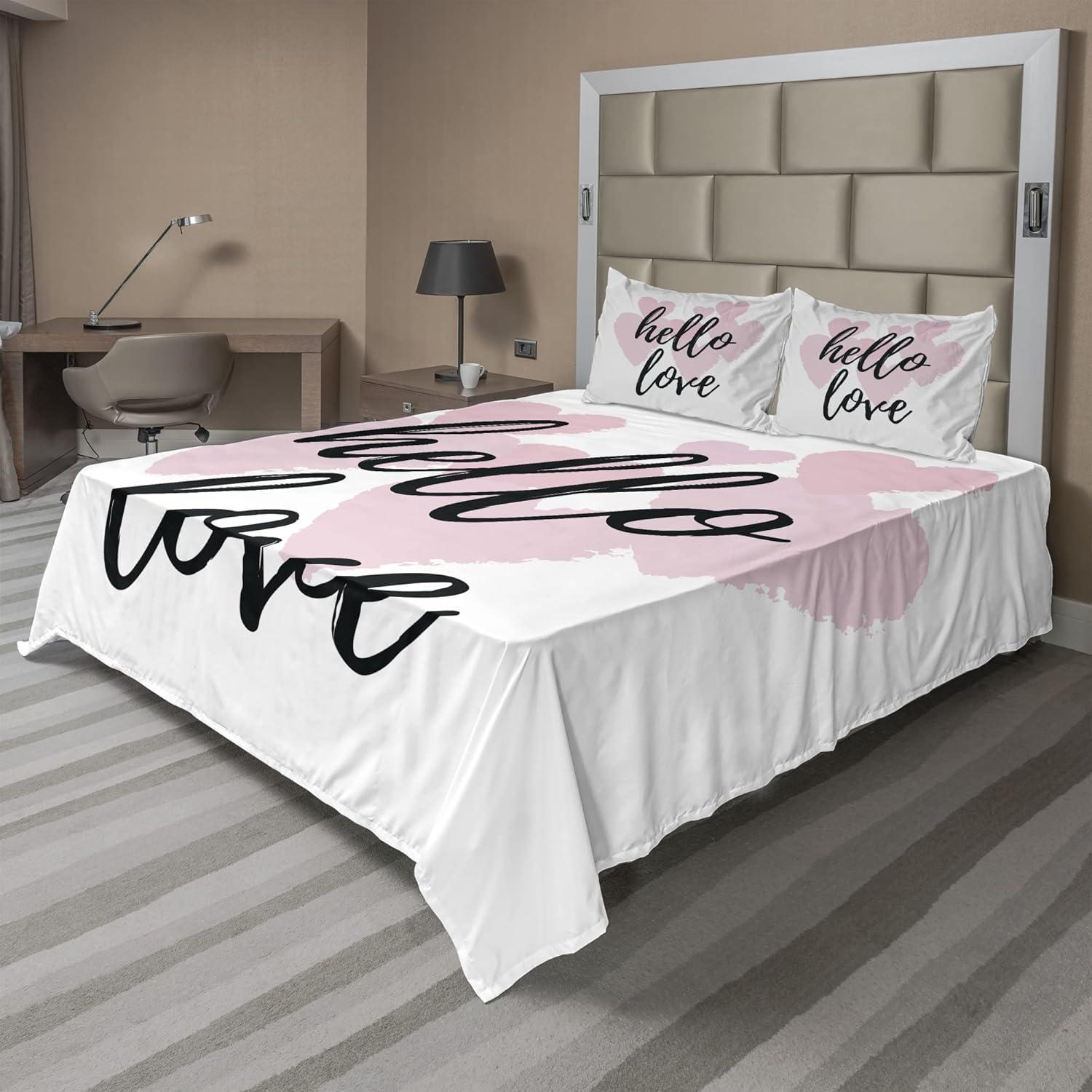 imageAmbesonne I Love You More Sheet Set Pink Rats with Tangled Tails Forming a Heart Valentines Fitted and Flat Sheet with Pillowcases Bedding Accent 4 Piece Set Full Pale Pink Cocoa YellowBlack and Rose