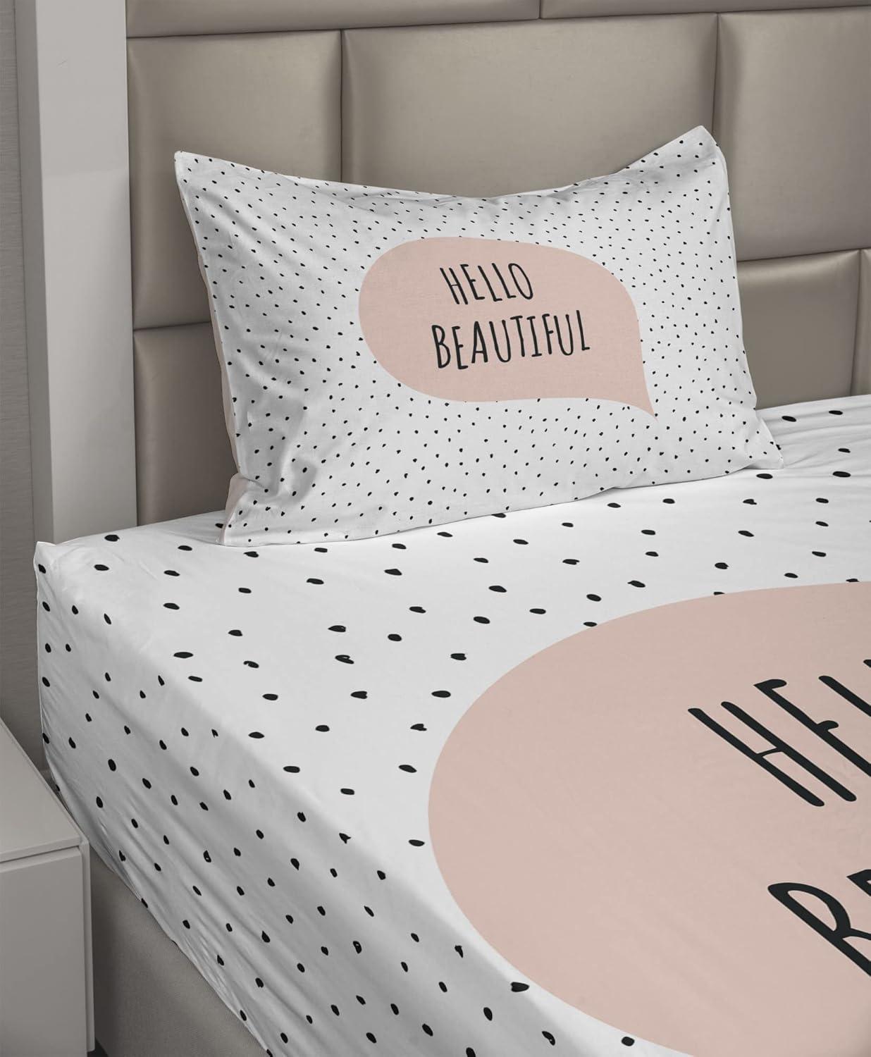 imageAmbesonne I Love You More Sheet Set Pink Rats with Tangled Tails Forming a Heart Valentines Fitted and Flat Sheet with Pillowcases Bedding Accent 4 Piece Set Full Pale Pink Cocoa YellowBlush Black