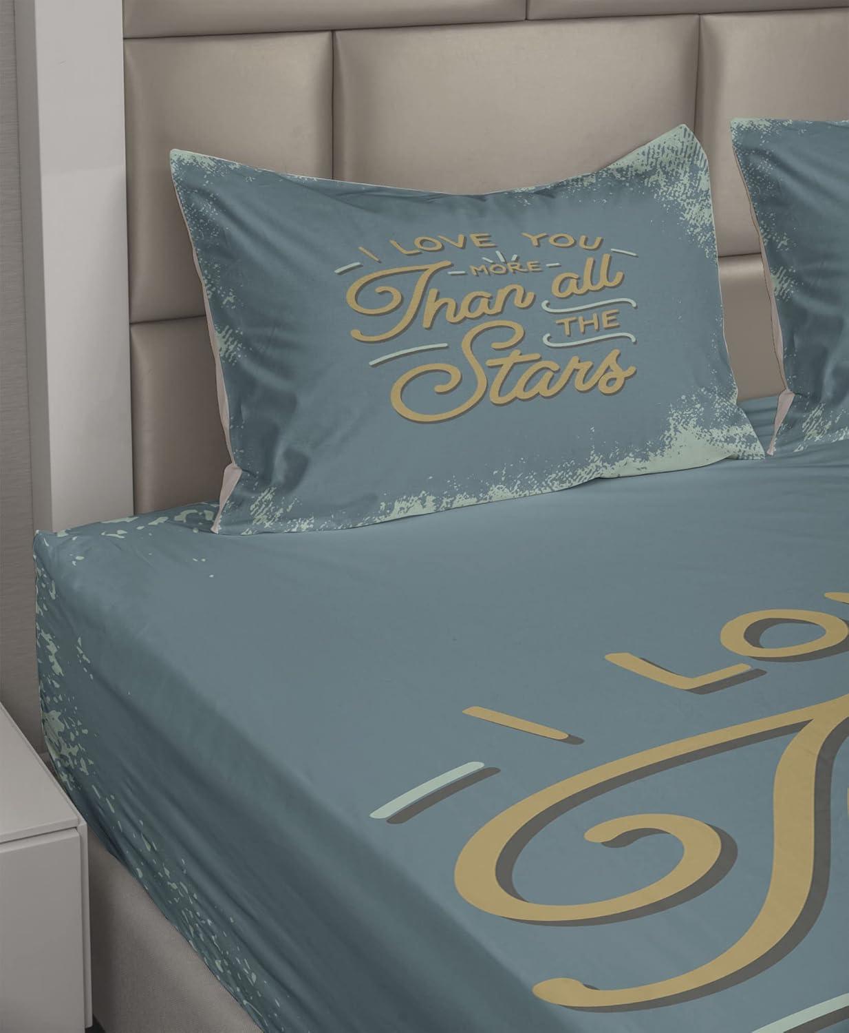 imageAmbesonne I Love You More Sheet Set Pink Rats with Tangled Tails Forming a Heart Valentines Fitted and Flat Sheet with Pillowcases Bedding Accent 4 Piece Set Full Pale Pink Cocoa YellowSlate Blue Amber