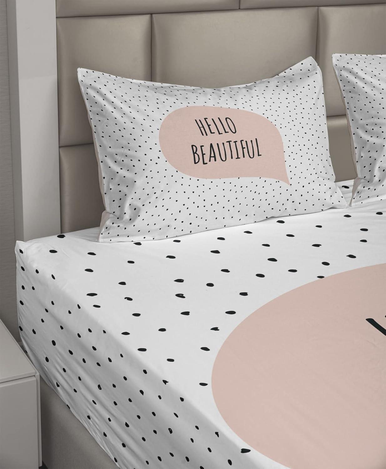 imageAmbesonne I Love You More Sheet Set Pink Rats with Tangled Tails Forming a Heart Valentines Fitted and Flat Sheet with Pillowcases Bedding Accent 4 Piece Set Full Pale Pink Cocoa YellowBlush Black