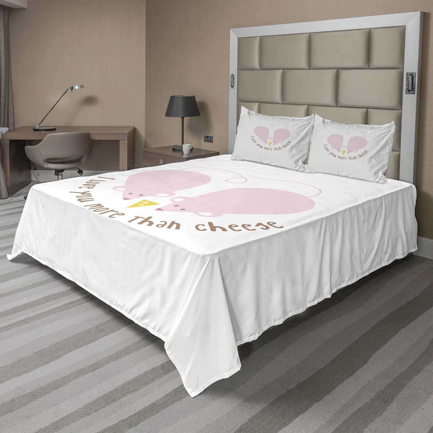 imageAmbesonne I Love You More Sheet Set Pink Rats with Tangled Tails Forming a Heart Valentines Fitted and Flat Sheet with Pillowcases Bedding Accent 4 Piece Set Full Pale Pink Cocoa YellowPale Pink Cocoa Yellow