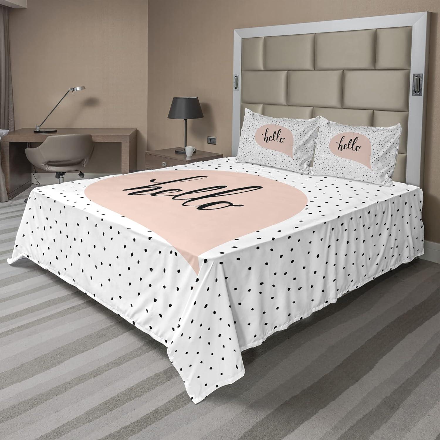 imageAmbesonne I Love You More Sheet Set Pink Rats with Tangled Tails Forming a Heart Valentines Fitted and Flat Sheet with Pillowcases Bedding Accent 4 Piece Set Full Pale Pink Cocoa YellowBlush Black White
