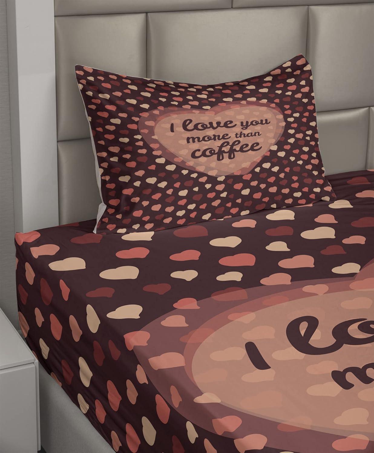 imageAmbesonne I Love You More Sheet Set Pink Rats with Tangled Tails Forming a Heart Valentines Fitted and Flat Sheet with Pillowcases Bedding Accent 4 Piece Set Full Pale Pink Cocoa YellowCoral Peach Brown