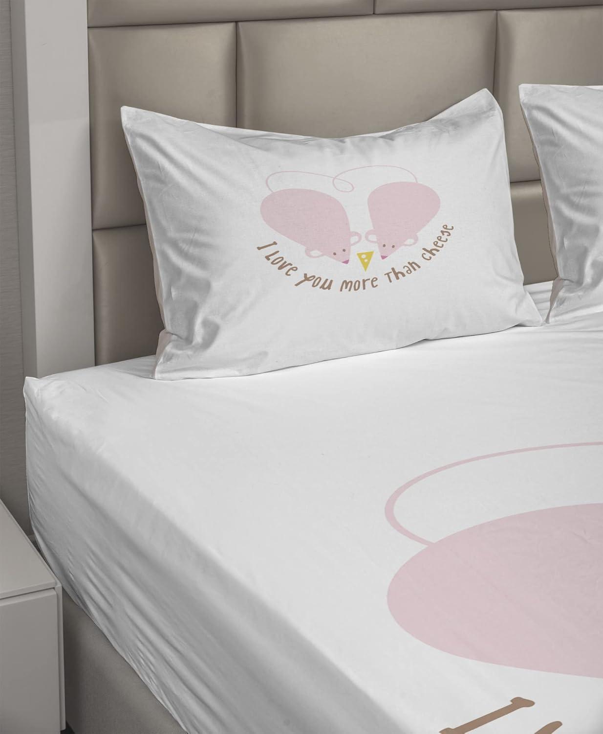 imageAmbesonne I Love You More Sheet Set Pink Rats with Tangled Tails Forming a Heart Valentines Fitted and Flat Sheet with Pillowcases Bedding Accent 4 Piece Set Full Pale Pink Cocoa YellowPale Pink Cocoa Yellow