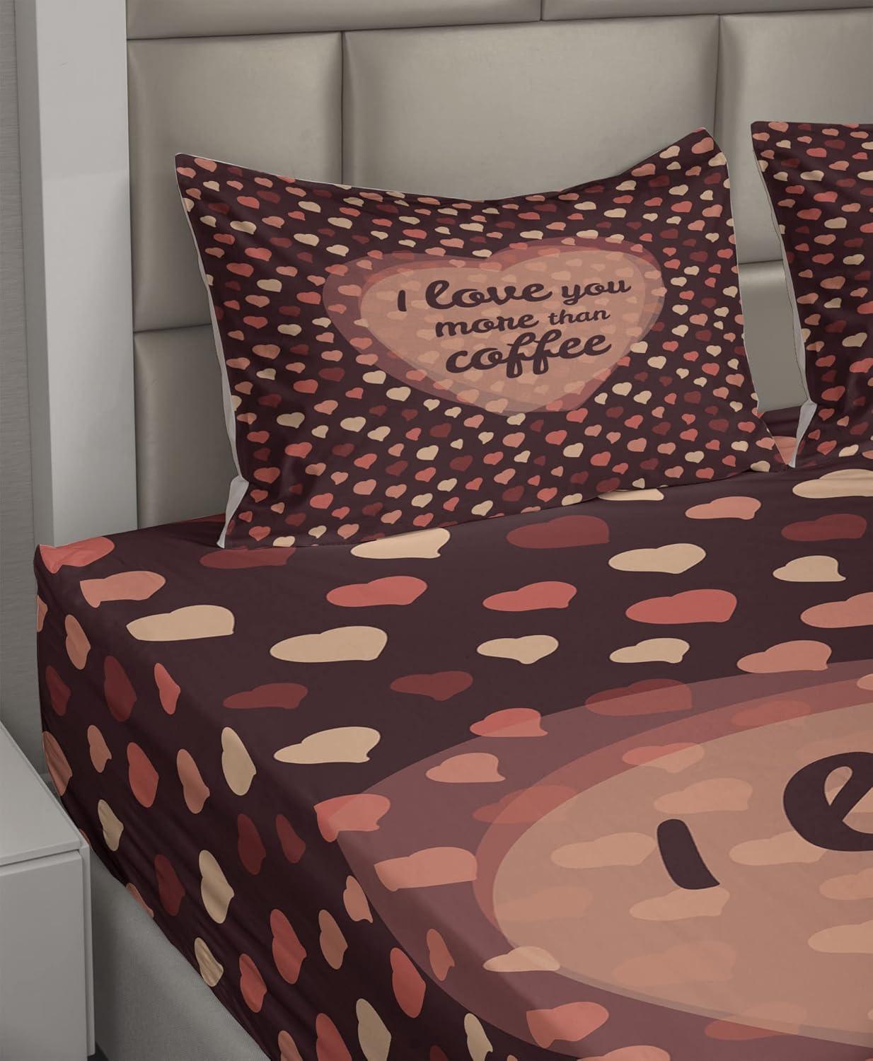 imageAmbesonne I Love You More Sheet Set Pink Rats with Tangled Tails Forming a Heart Valentines Fitted and Flat Sheet with Pillowcases Bedding Accent 4 Piece Set Full Pale Pink Cocoa YellowCoral Peach Brown